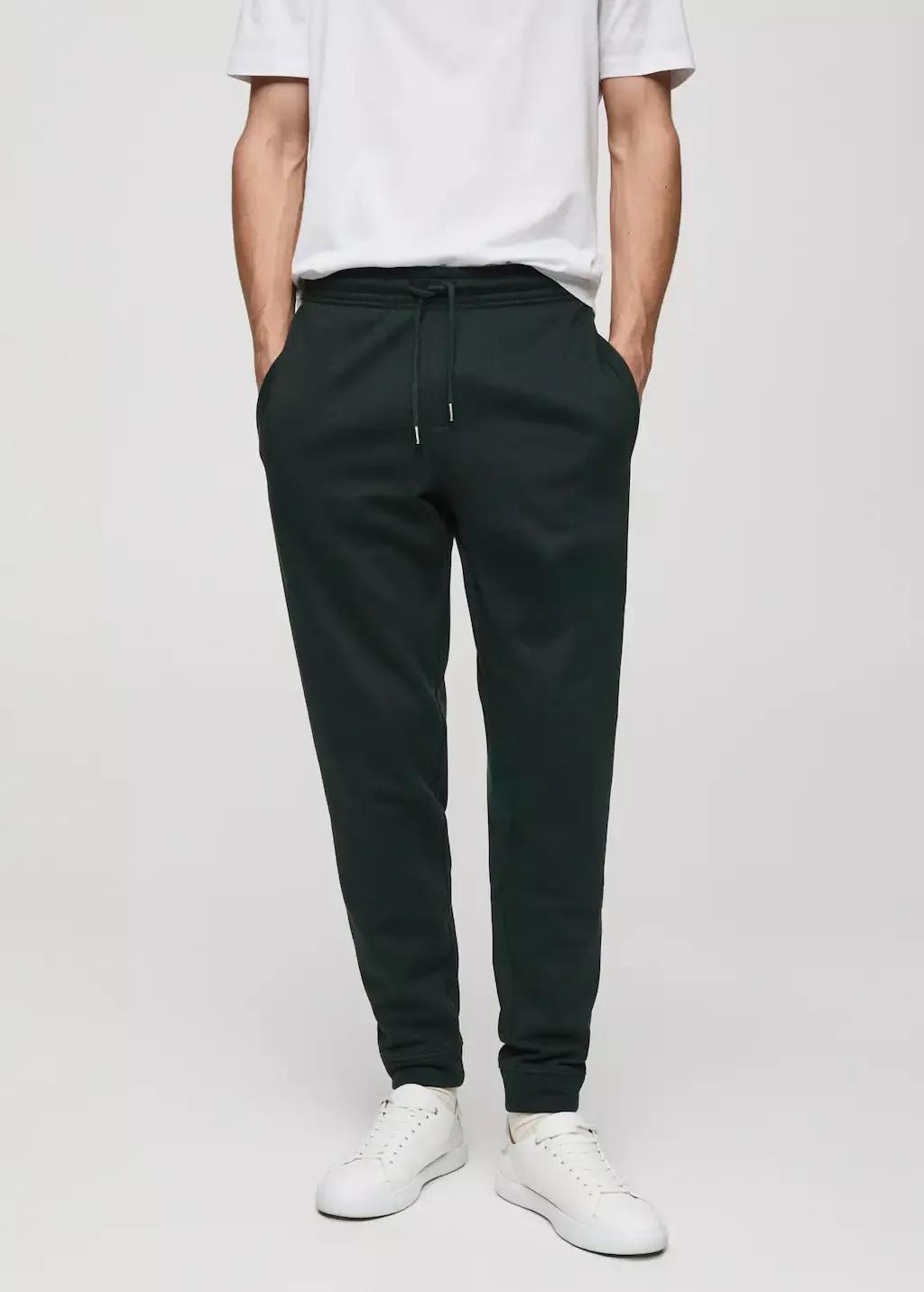 Green Cotton Drawstring Joggers, , large image number 0