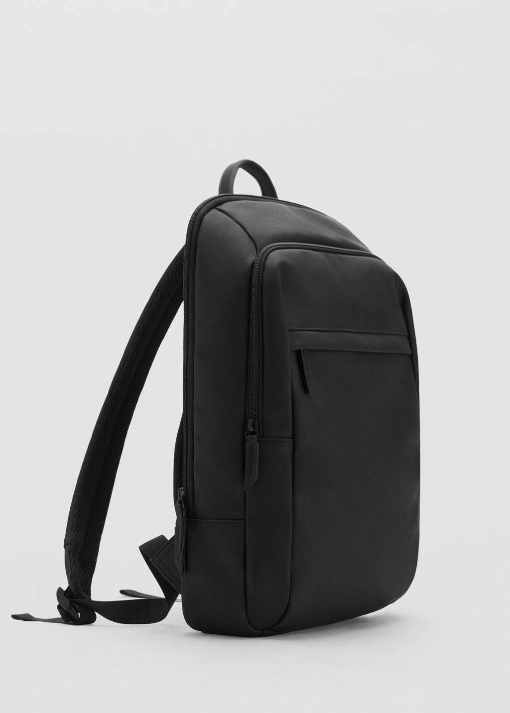 Black Plain Rubberised Bagpack, Black, large image number 0