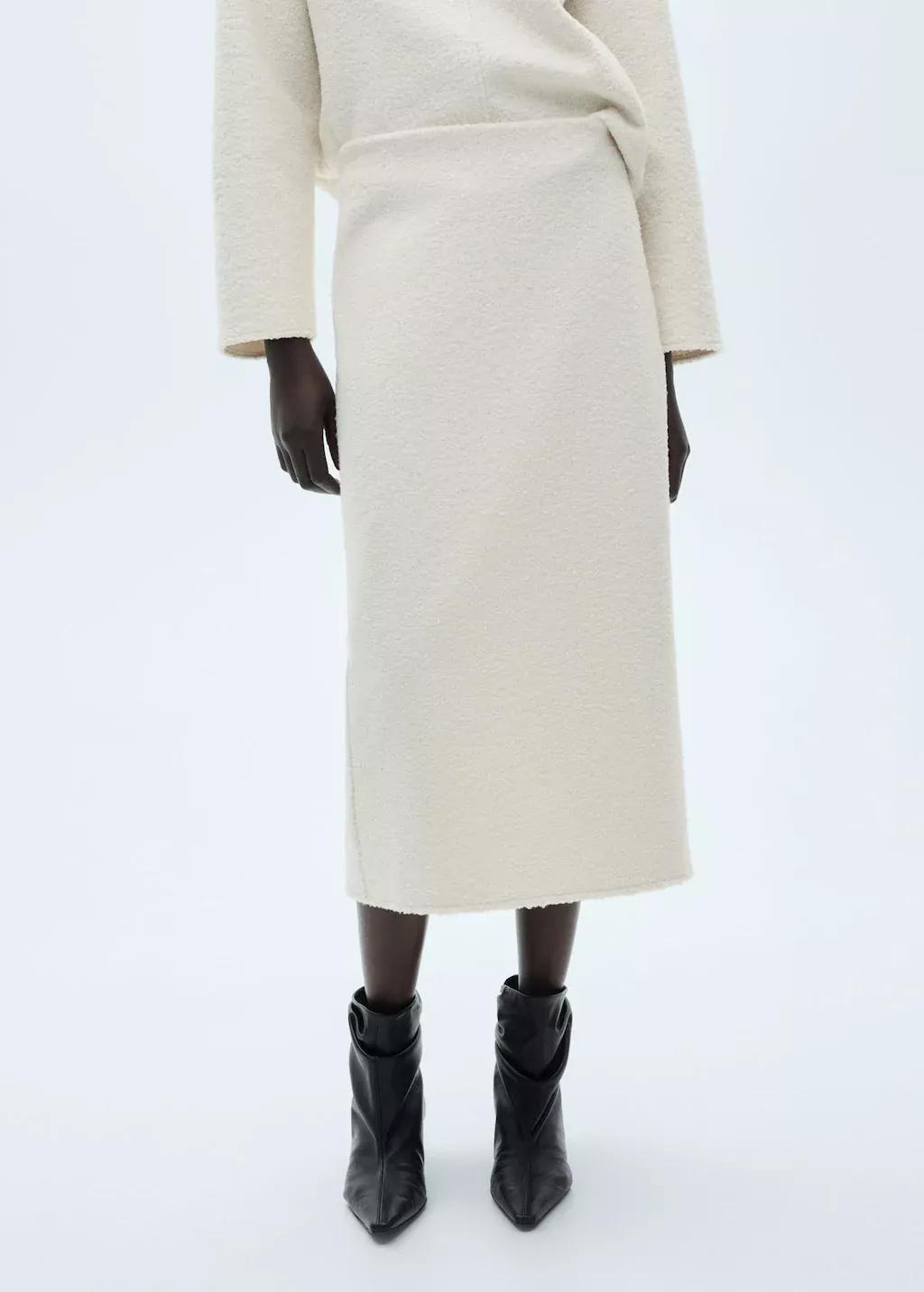 Beige Bouclã© Midi-Skirt, , medium