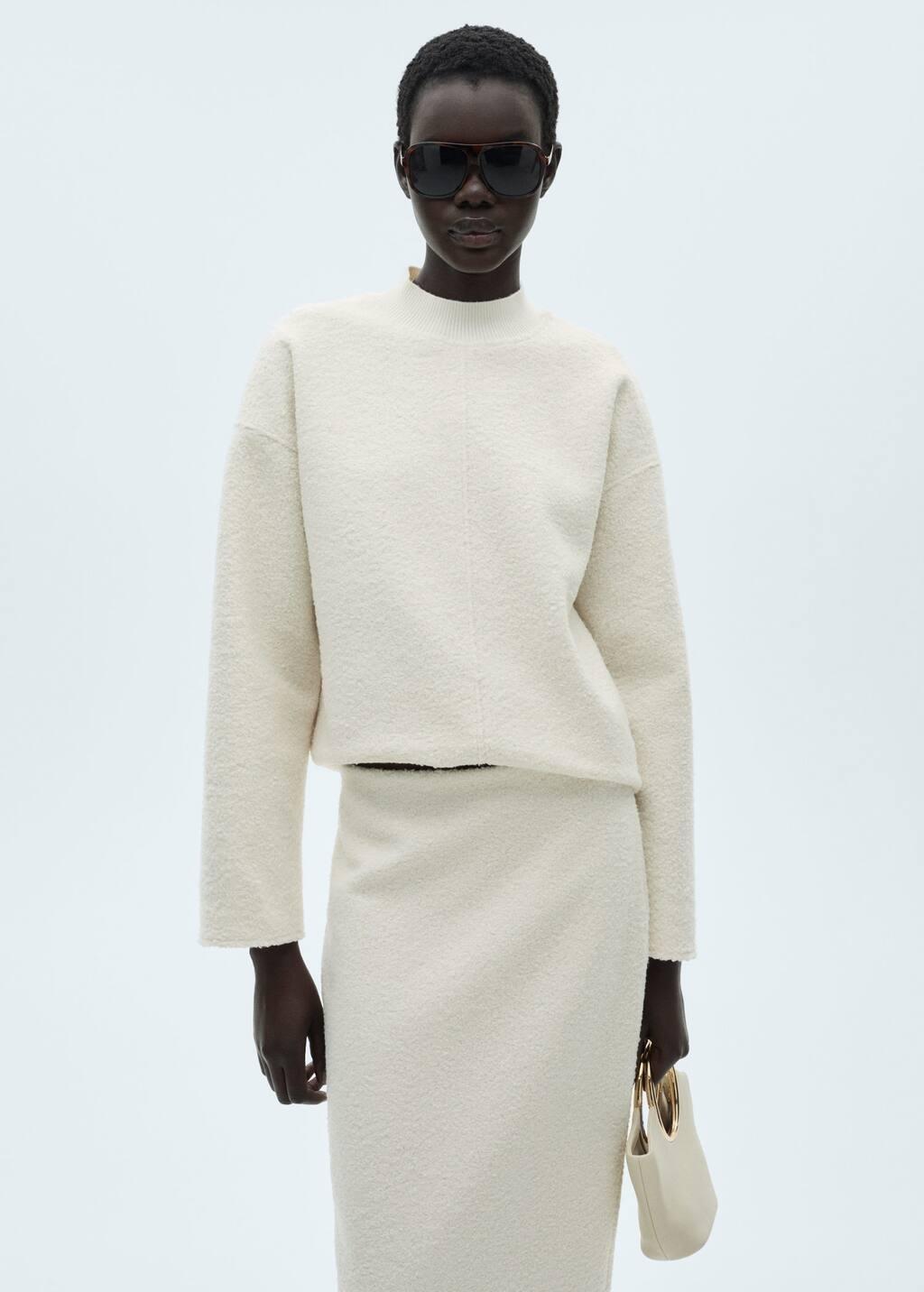 Beige Bouclã© Midi-Skirt, , large image number 1