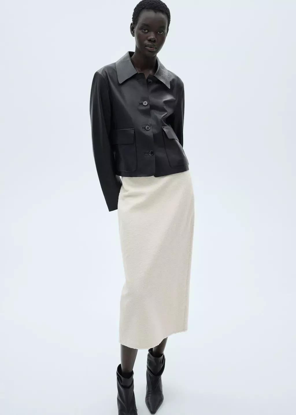 Beige Bouclã© Midi-Skirt, , large image number 2