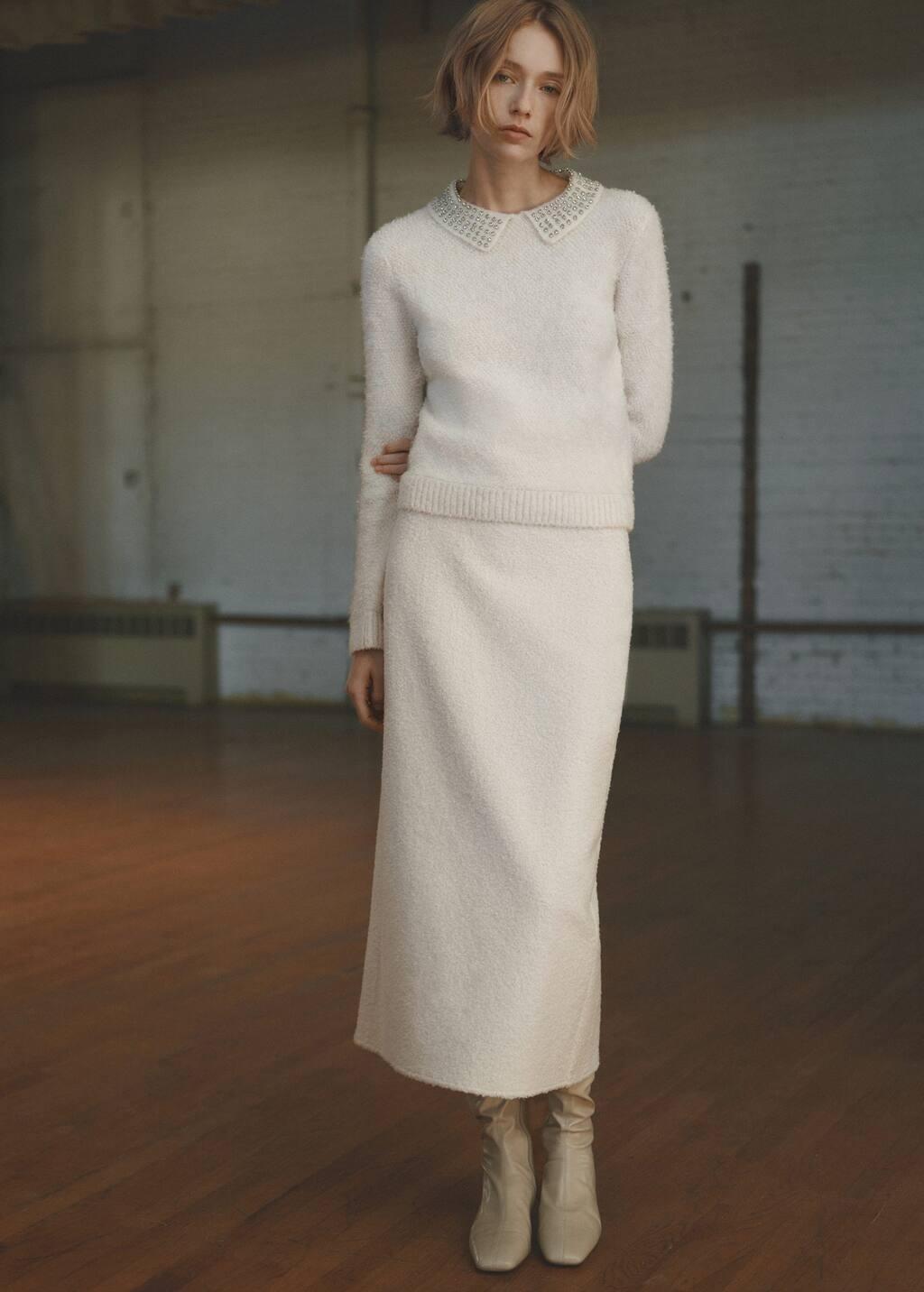 Beige Bouclã© Midi-Skirt, , large image number 5