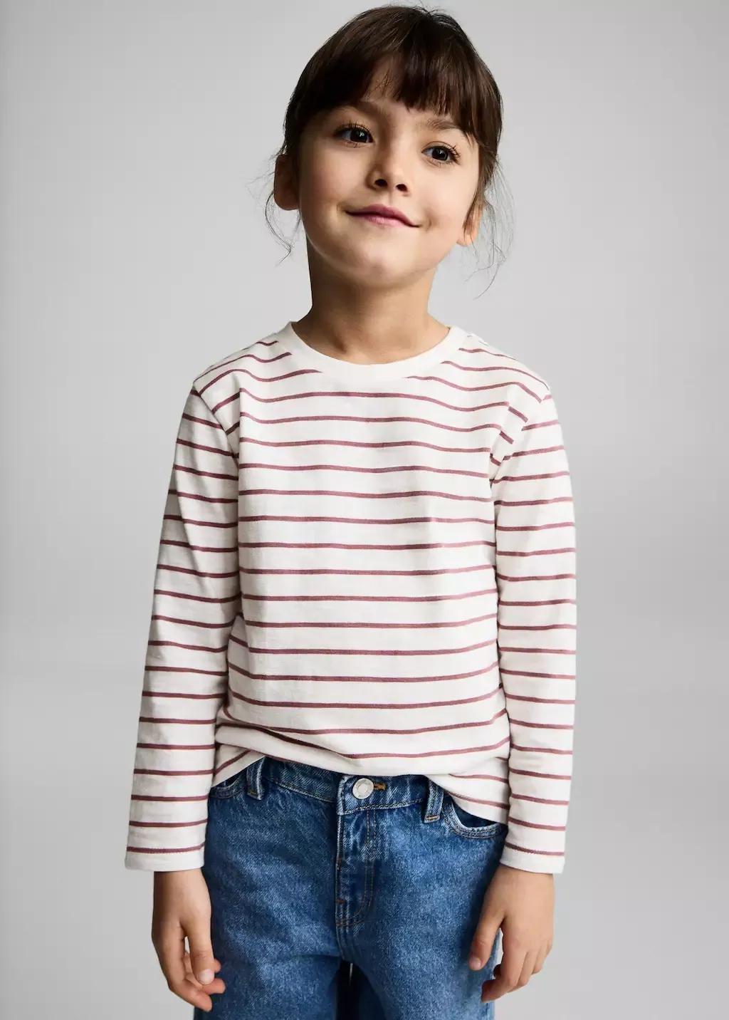 White Striped Cotton T-Shirt, Baby Girl, , medium