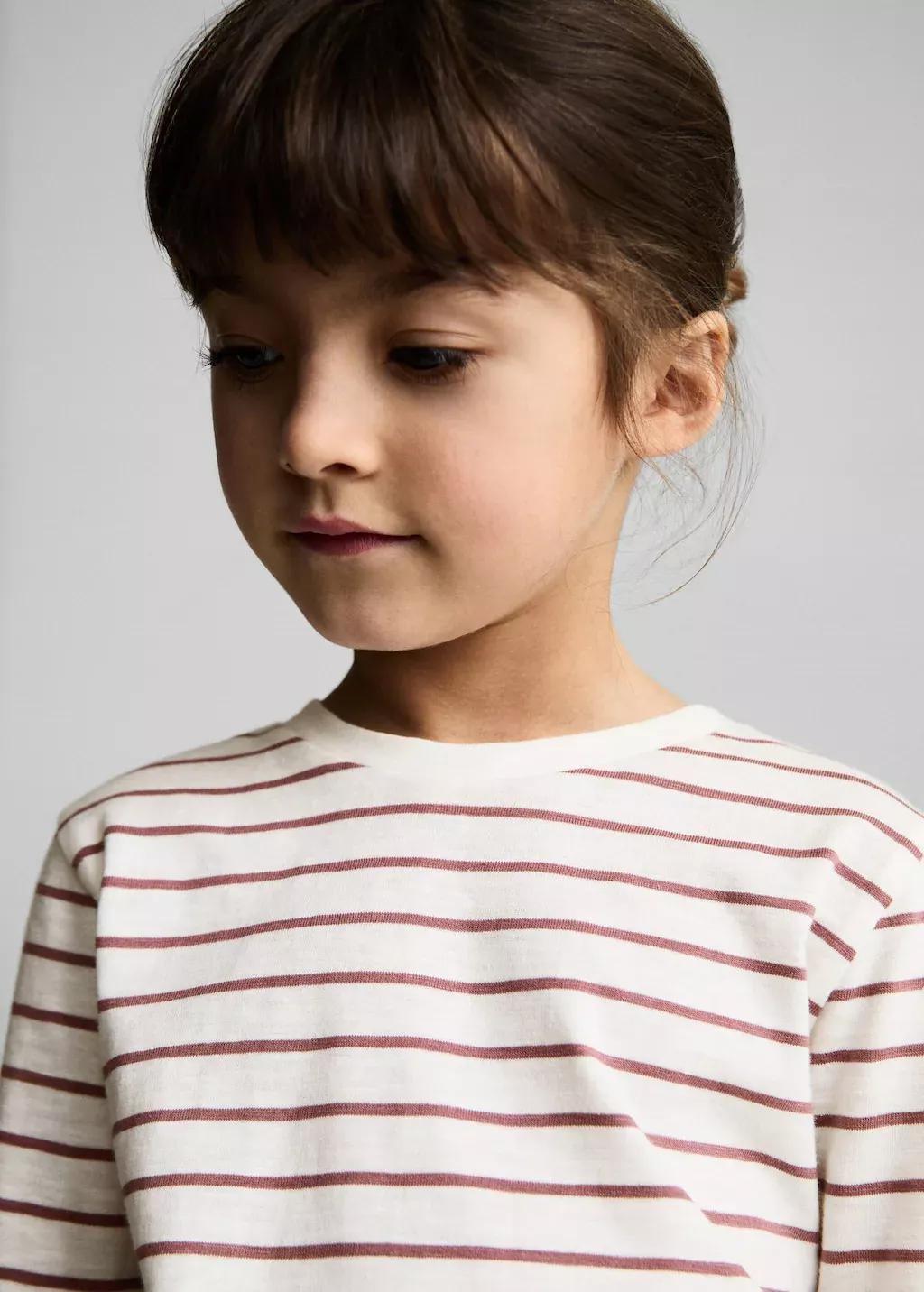 White Striped Cotton T-Shirt, Baby Girl, , large image number 1
