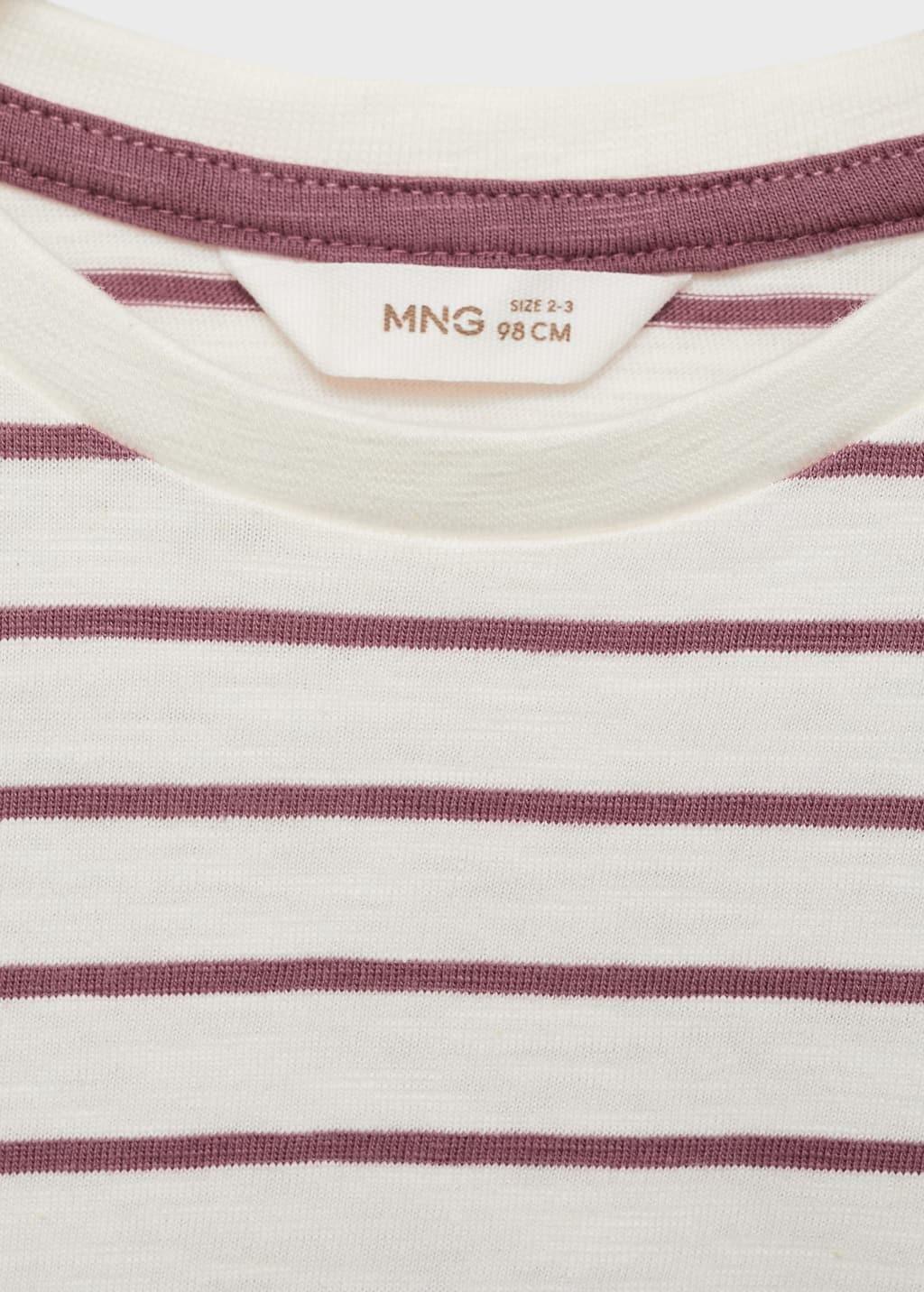 White Striped Cotton T-Shirt, Baby Girl, , large image number 2