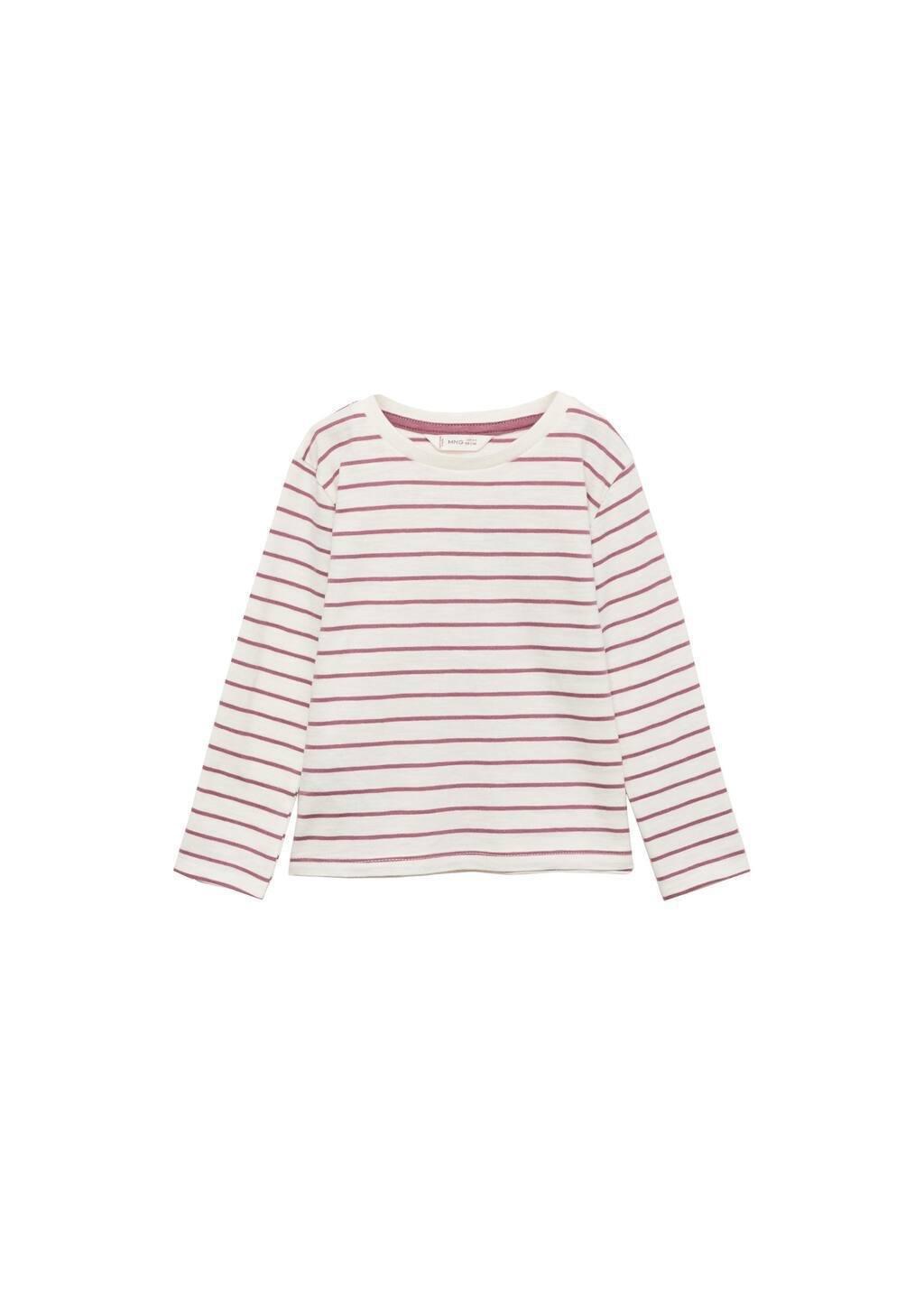 White Striped Cotton T-Shirt, Baby Girl, , large image number 3