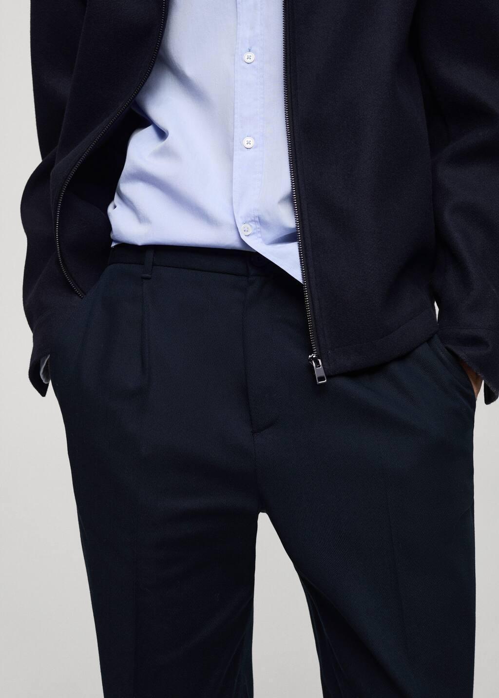 Navy Straight-Fit Pleated Trousers, , large image number 1