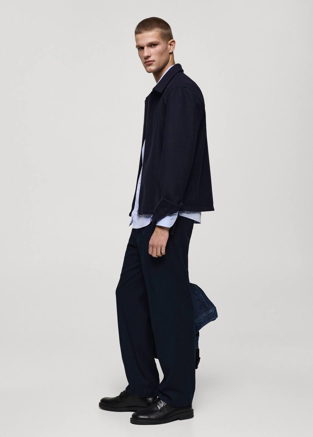 Navy Straight-Fit Pleated Trousers, , large image number 2