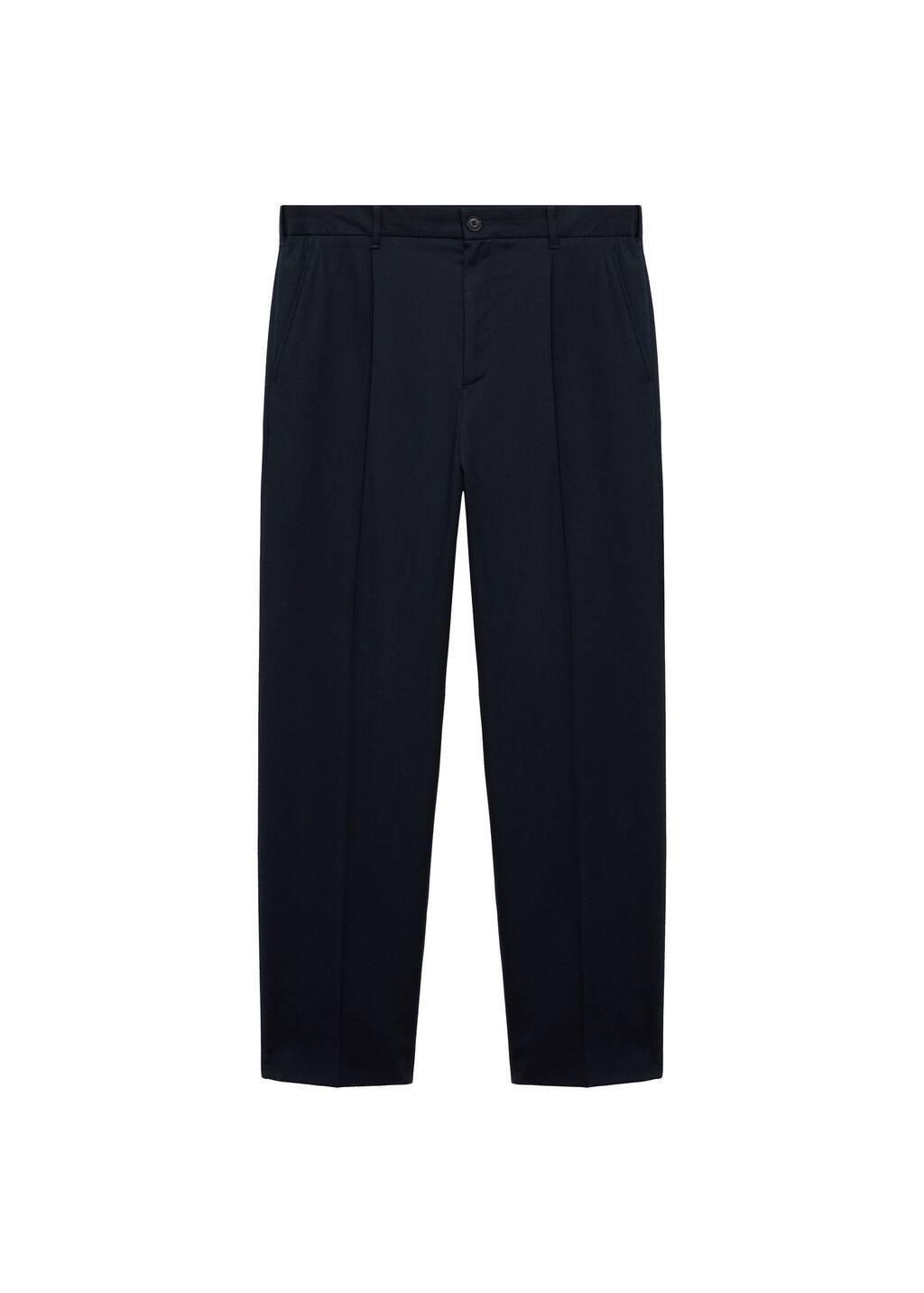 Navy Straight-Fit Pleated Trousers, , large image number 4