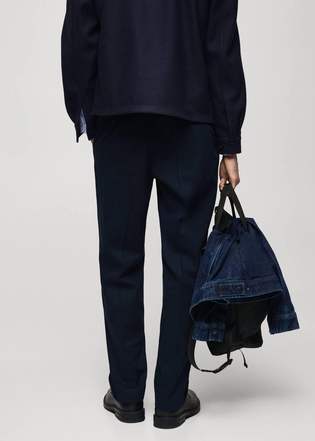 Navy Straight-Fit Pleated Trousers, , large image number 7