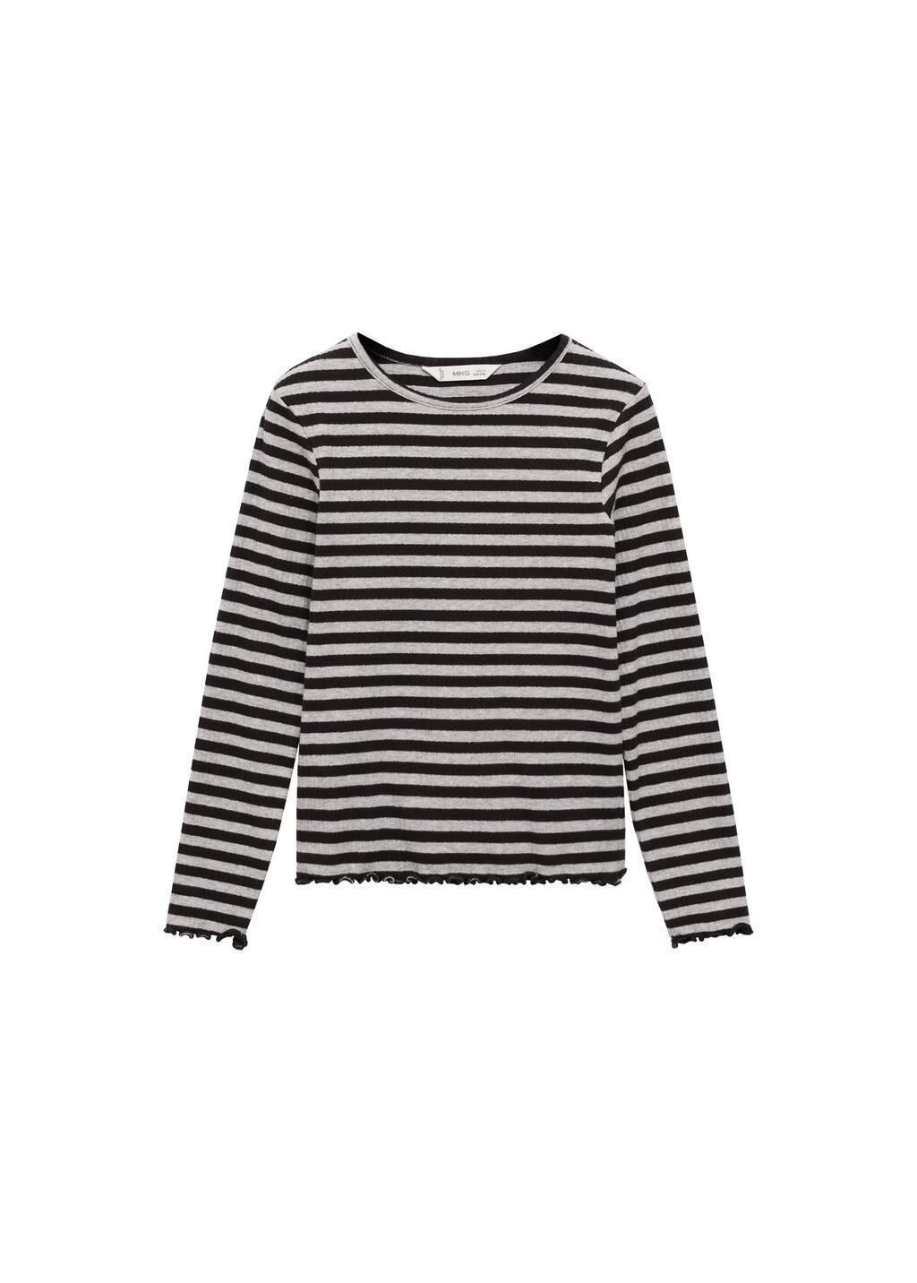 Grey Striped Rib T-Shirt, Kids Girl, , large image number 3