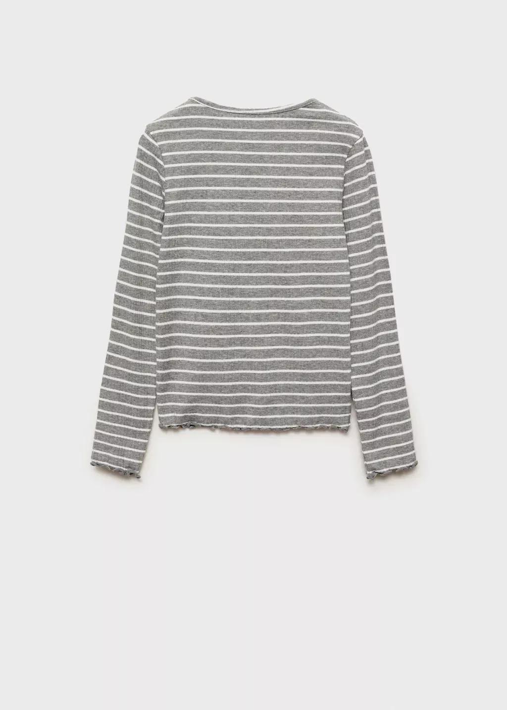 Grey Striped Rib T-Shirt, Kids Girl, , large image number 4
