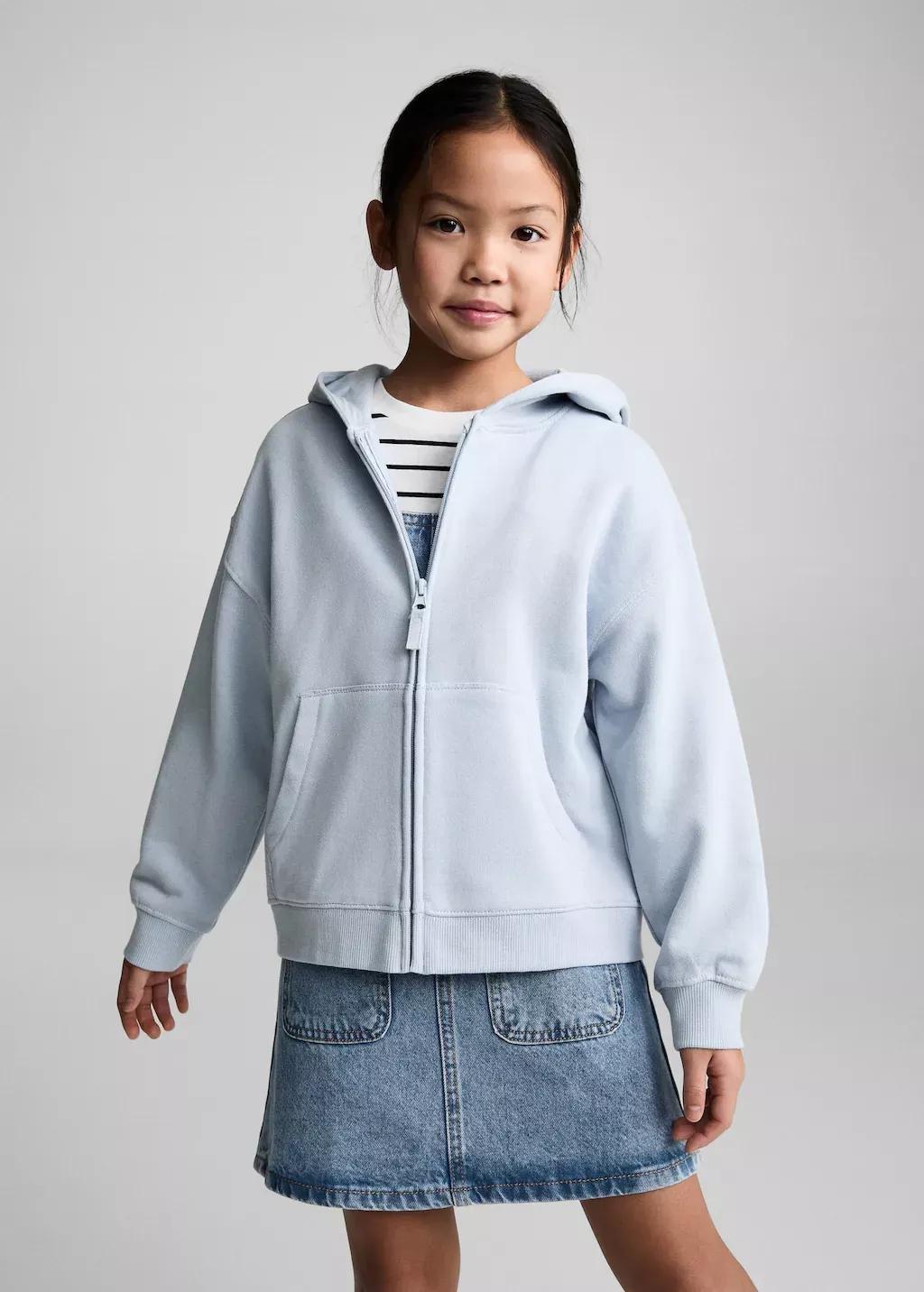 Blue Lt Pastel Sweatshirt With Open Hood, Kids Girl, , medium