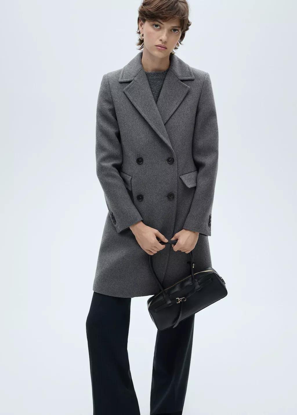Grey Double-Breasted Wool Coat, , large image number 0