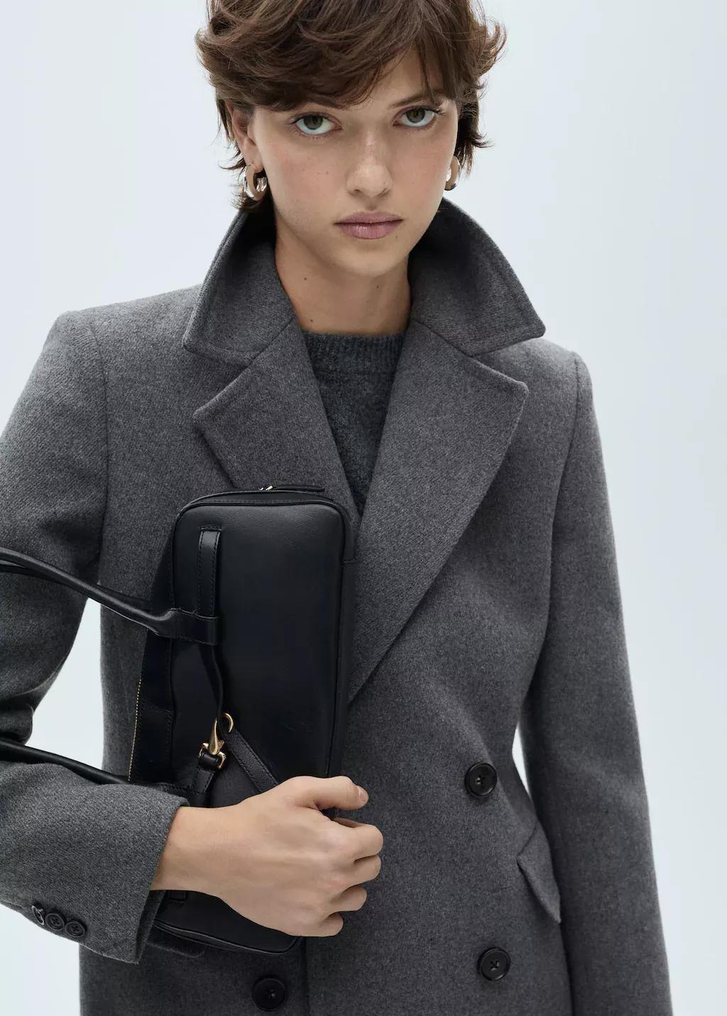 Grey Double-Breasted Wool Coat, , large image number 1
