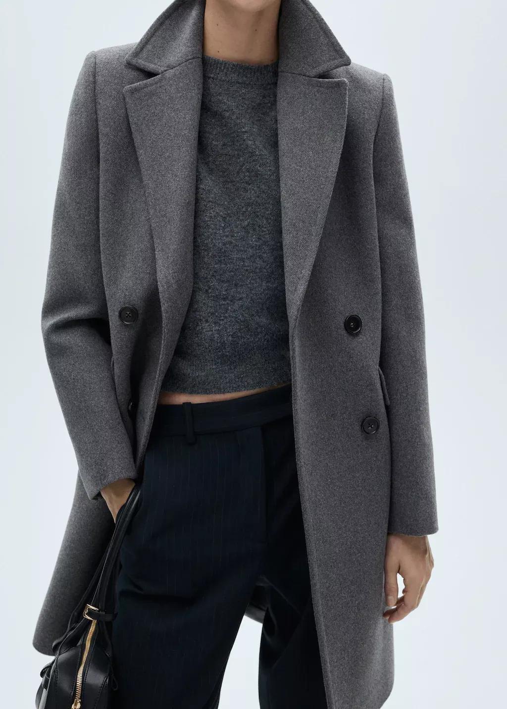 Grey Double-Breasted Wool Coat, , large image number 2