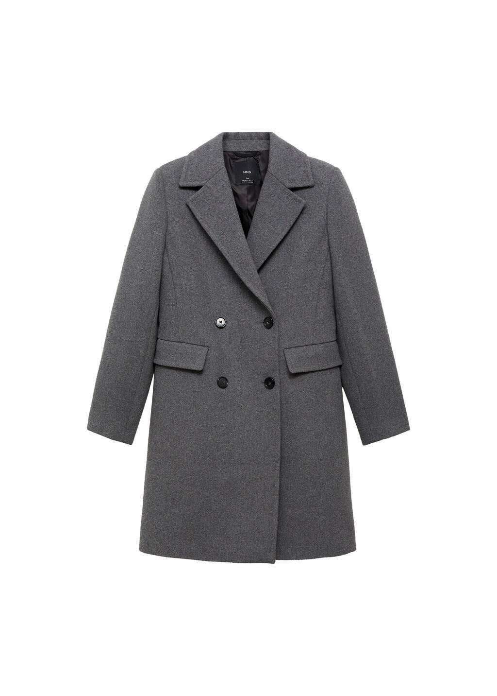 Grey Double-Breasted Wool Coat, , large image number 4