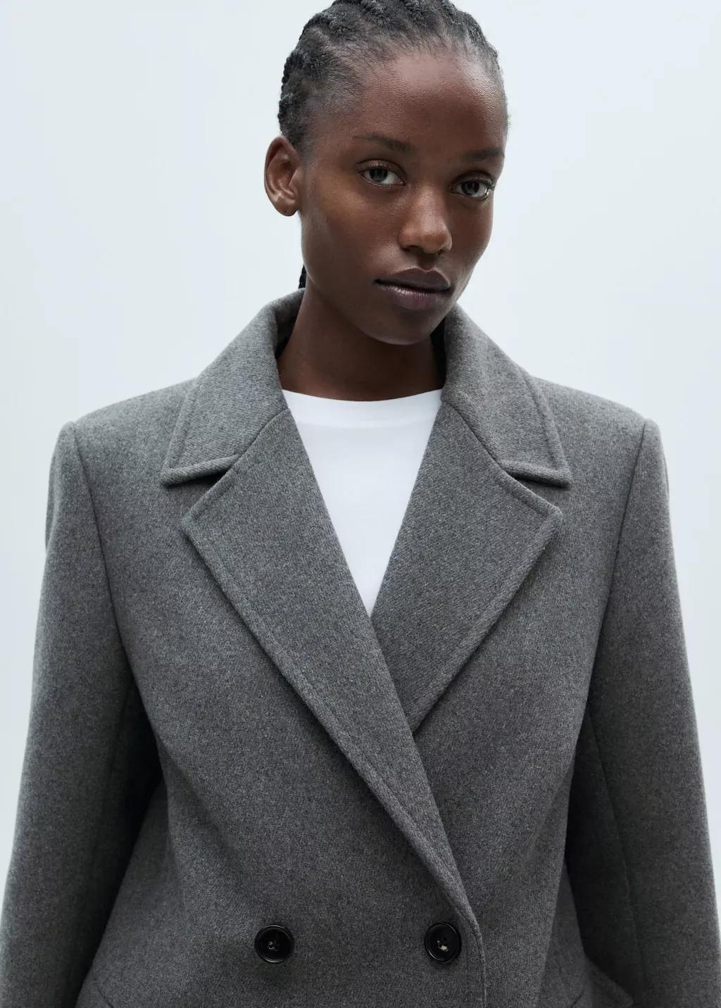 Grey Double-Breasted Wool Coat, , large image number 6