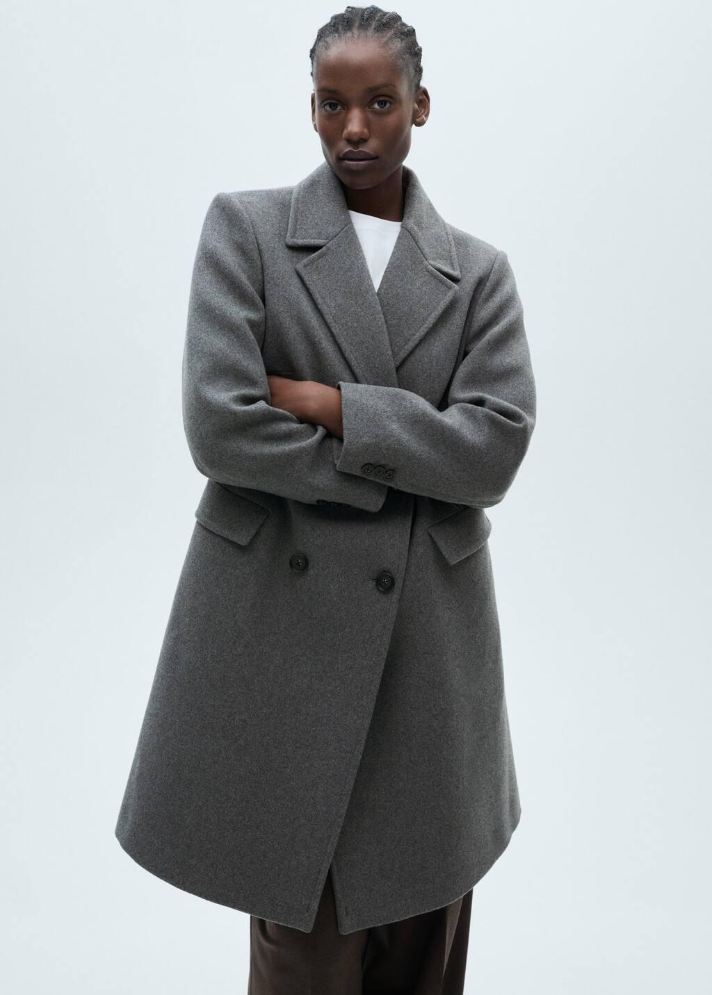 Grey Double-Breasted Wool Coat, , large image number 8