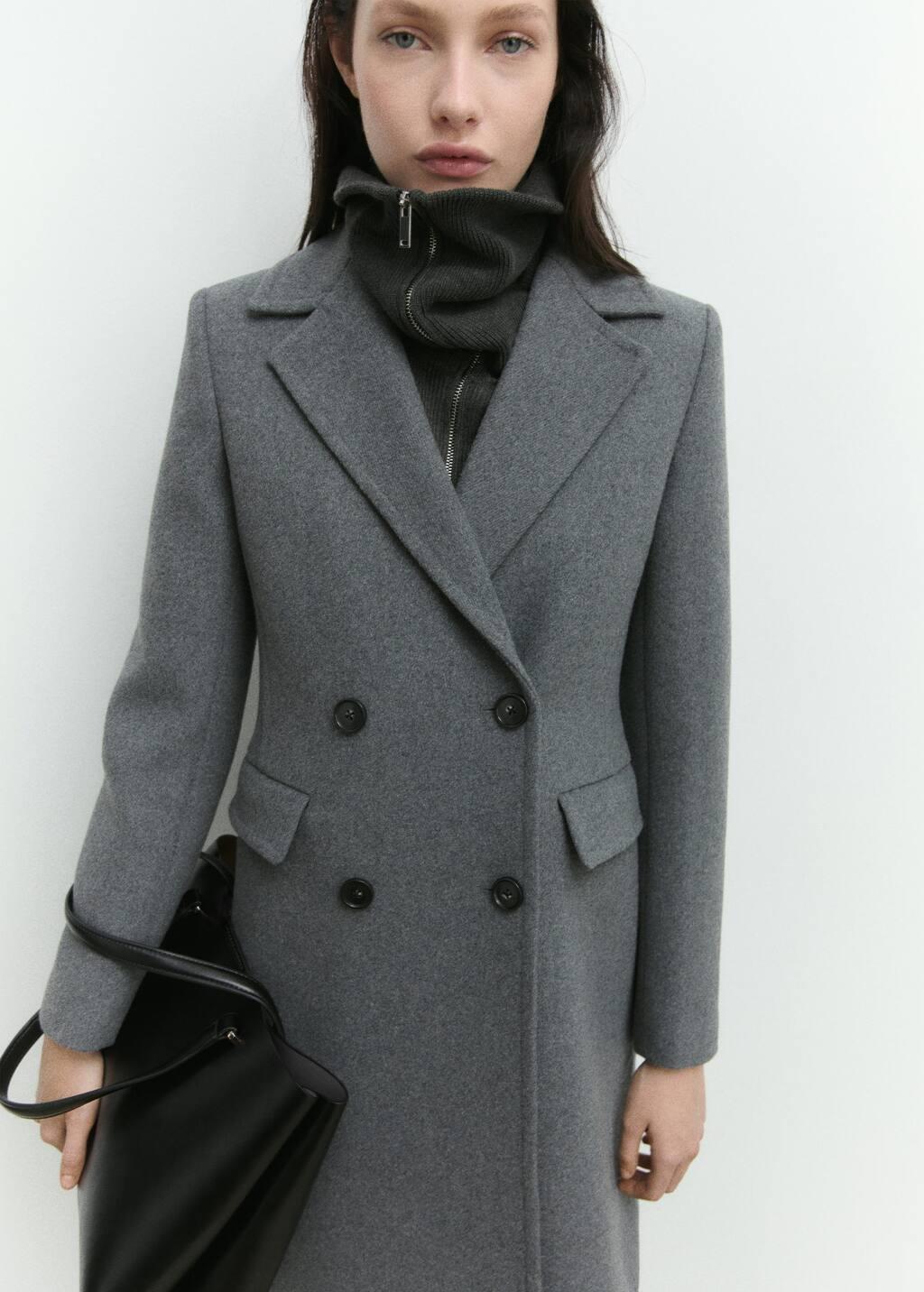 Grey Double-Breasted Wool Coat, , large image number 9