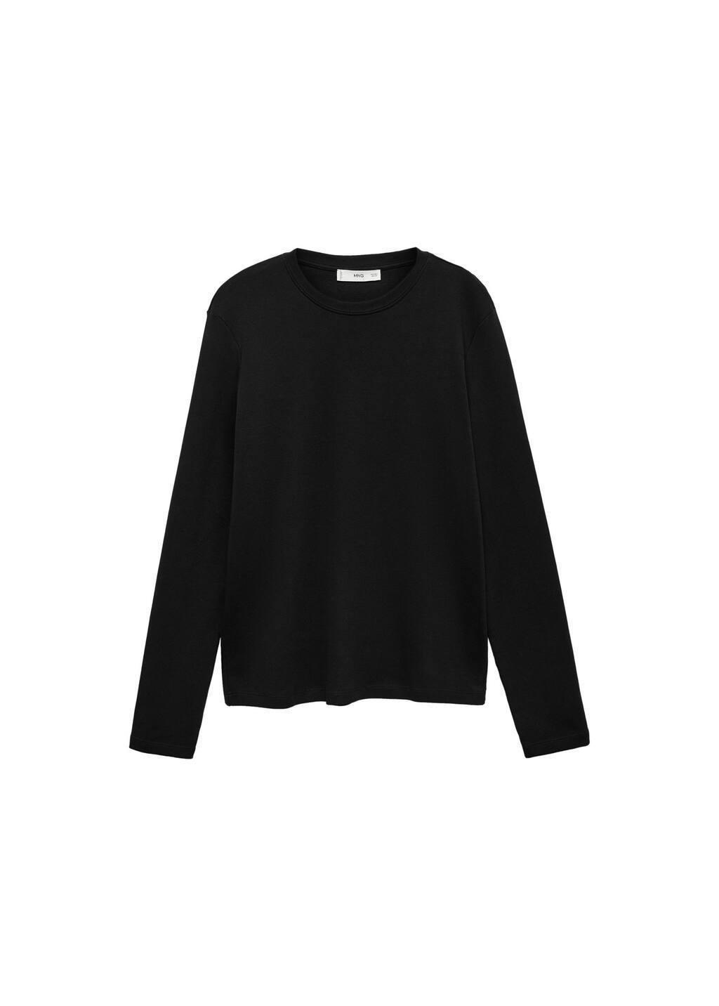 Black Long Sleeve Cotton T-Shirt, , large image number 3