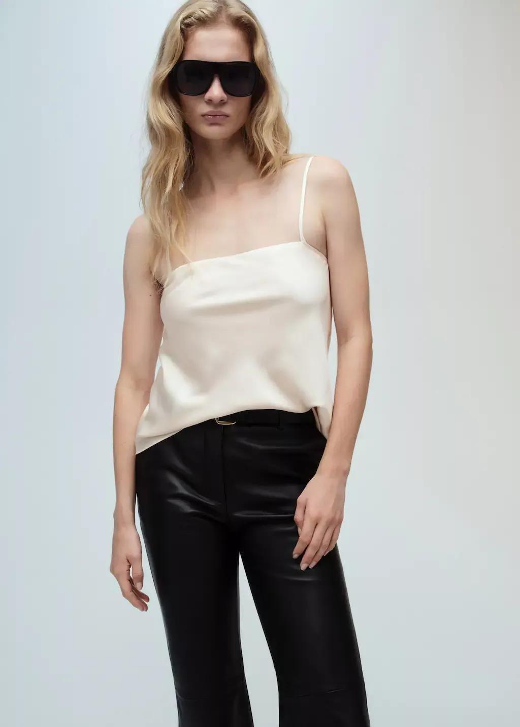 White Satin Top With Thin Straps, , large image number 0