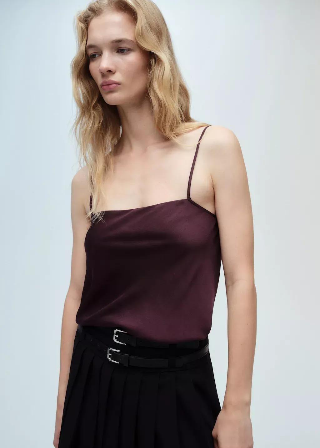 Red Satin Top With Thin Straps, , large image number 0