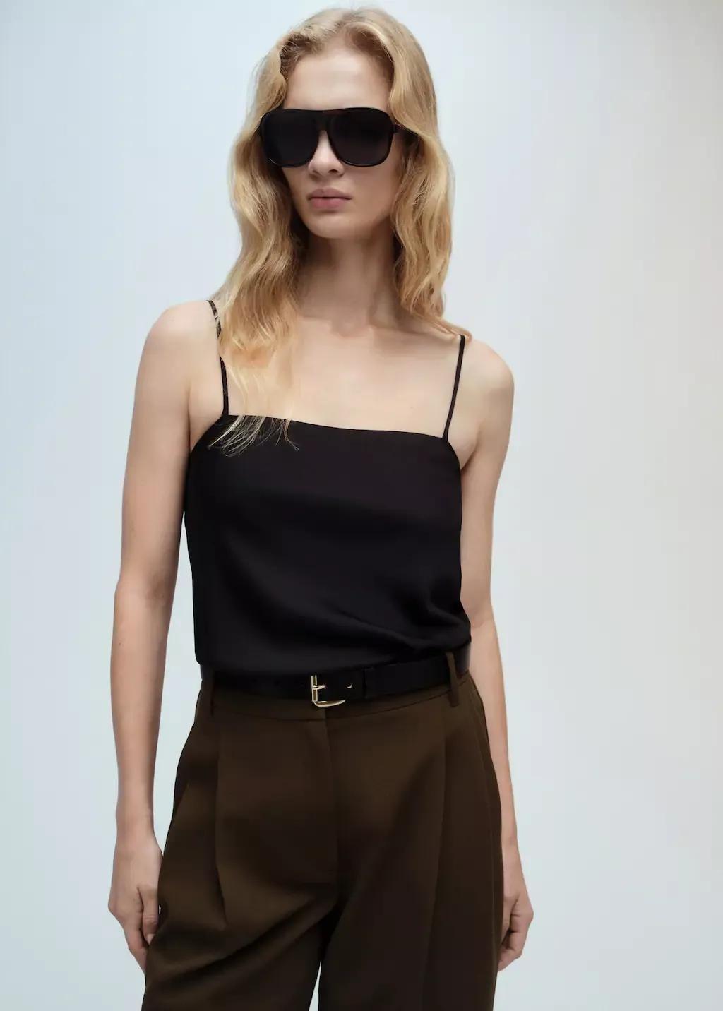 Black Satin Top With Thin Straps, , large image number 0
