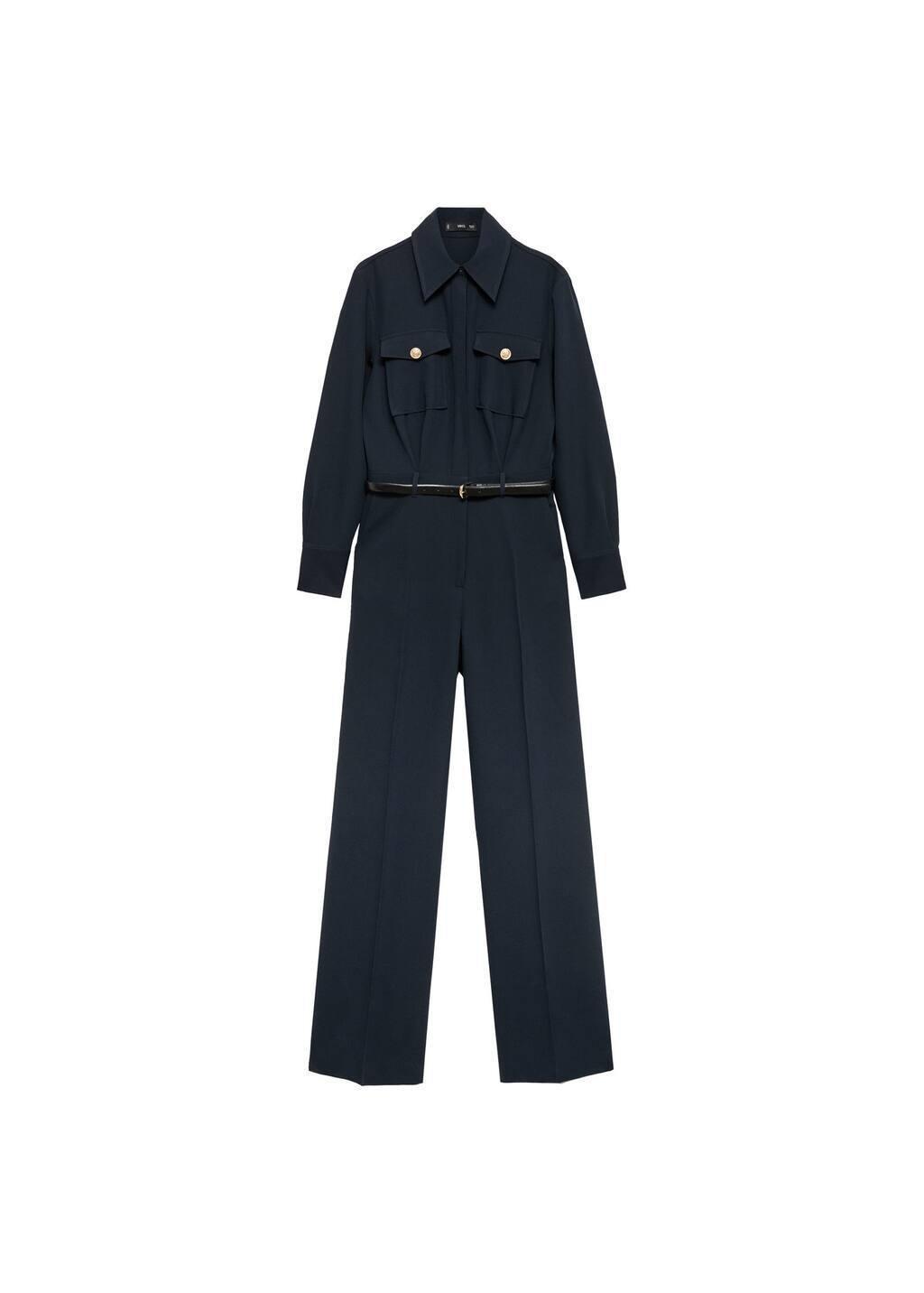 Navy Straight Jumpsuit With Belt, , large image number 3