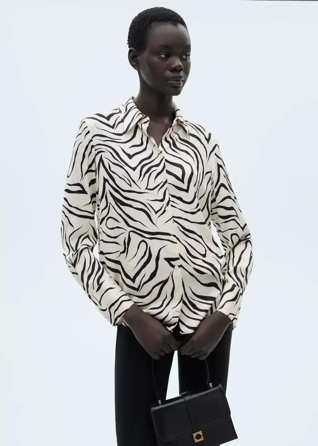Beige Satin Print Shirt, , large image number 0