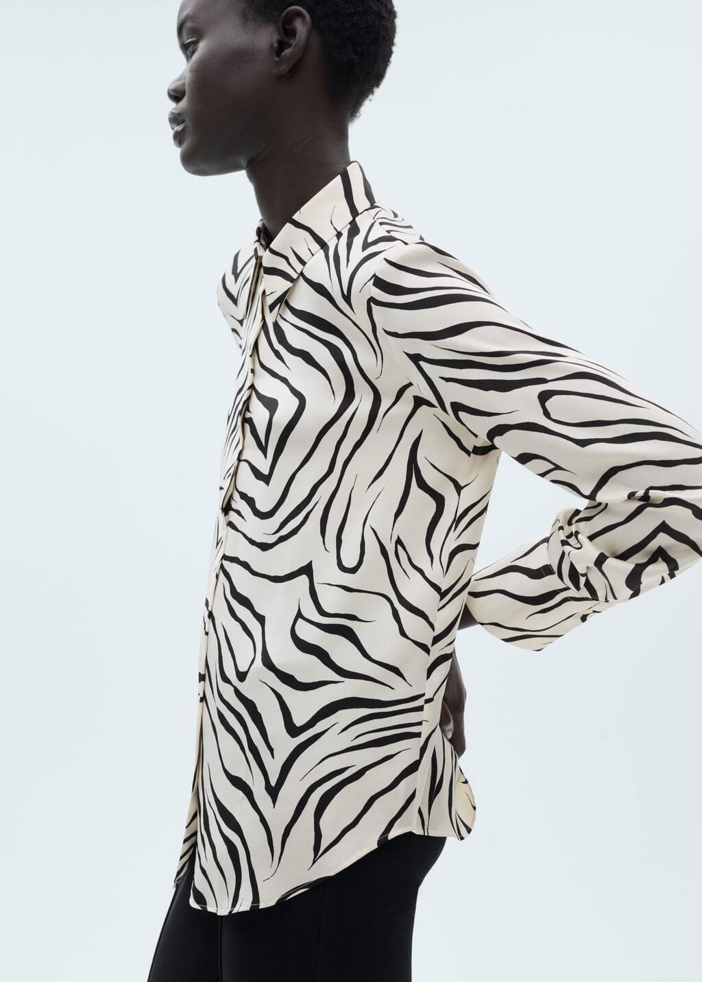 Beige Satin Print Shirt, , large image number 6