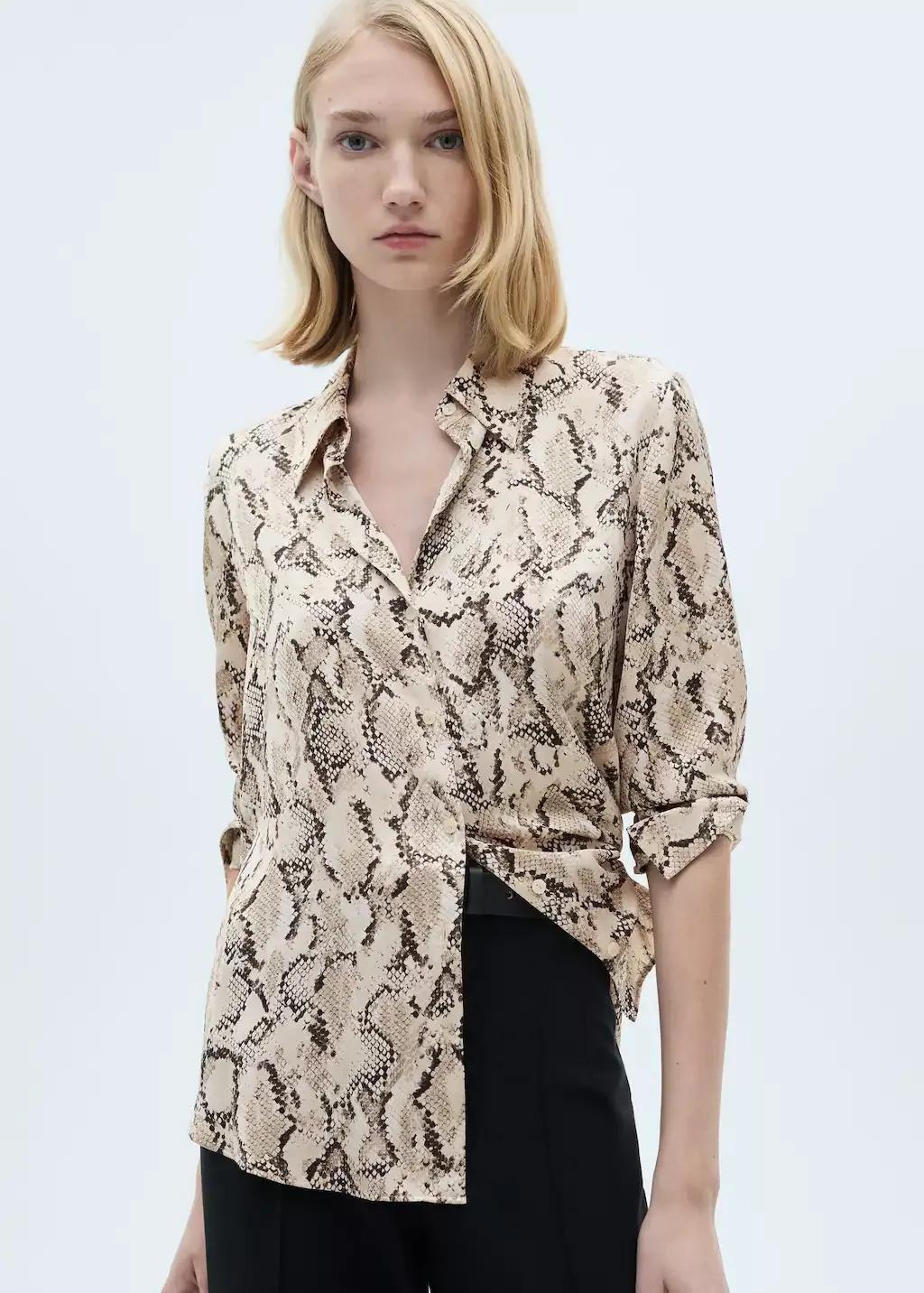 Brown Lt Pastel Satin Print Shirt, , large image number 0