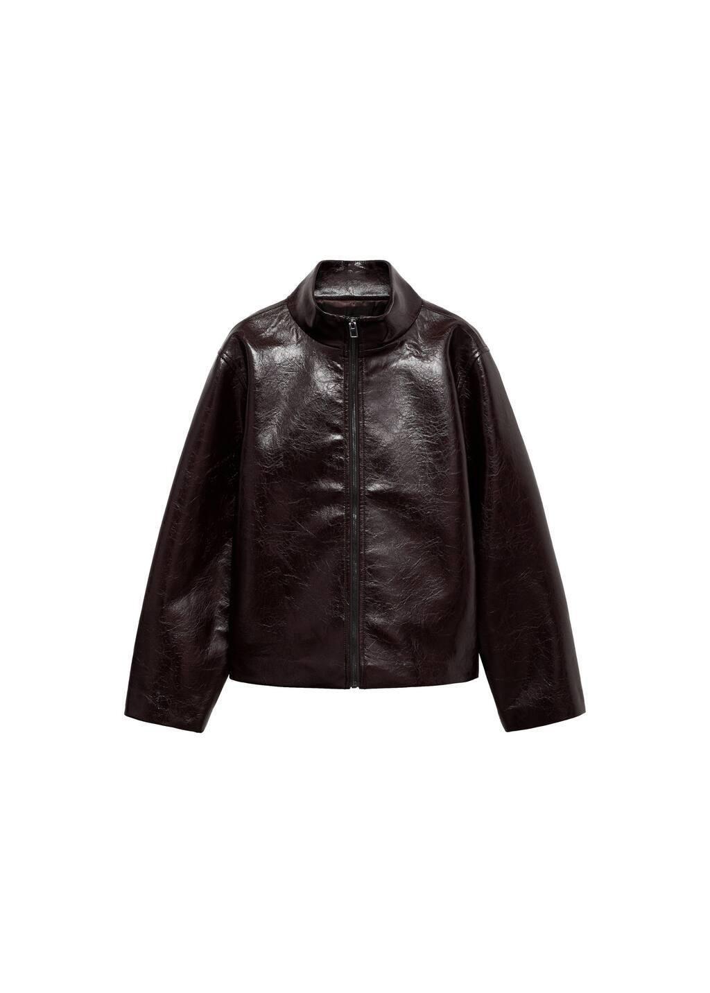 Brown Perkins Collar Texture Jacket, , large image number 3