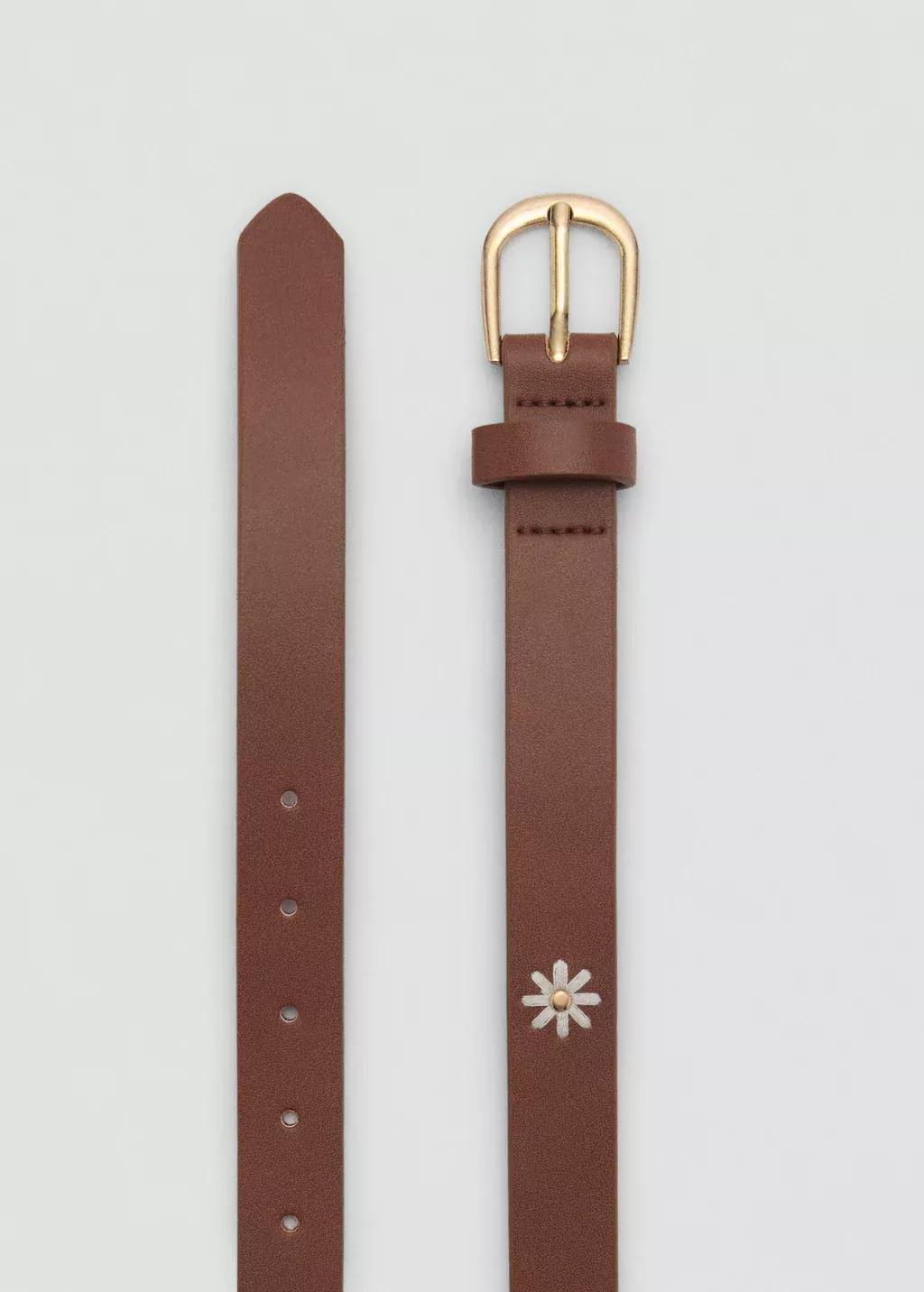 BROWN Flower buckle belt, Kids Girl, , medium