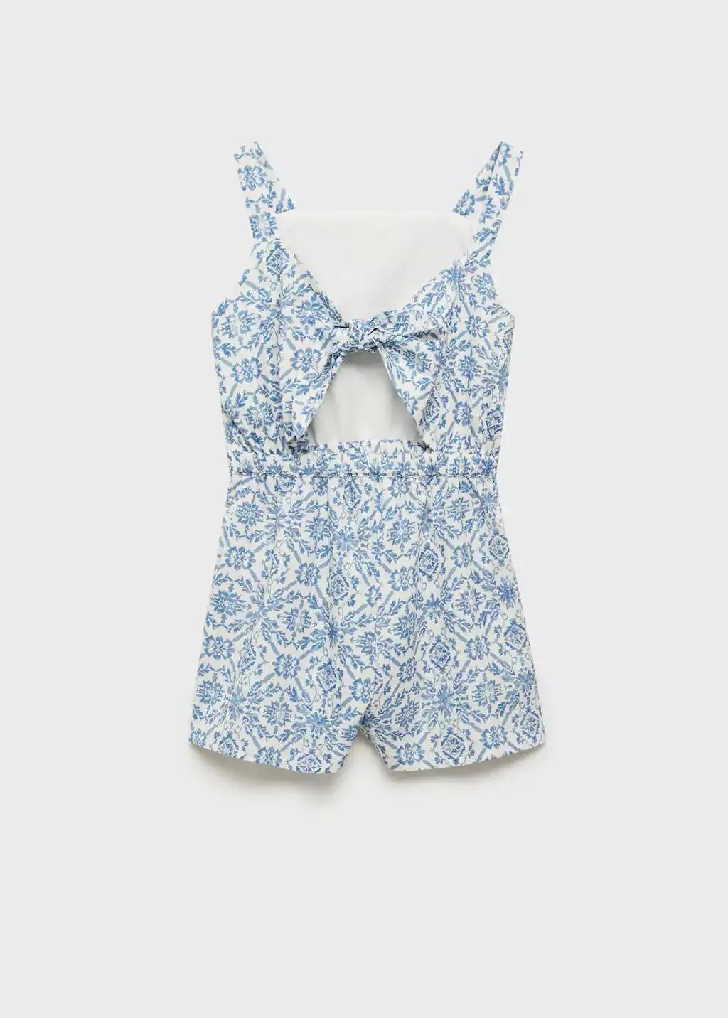 Blue Linen-Blend Printed Jumpsuit, Kids Girl, , large image number 1