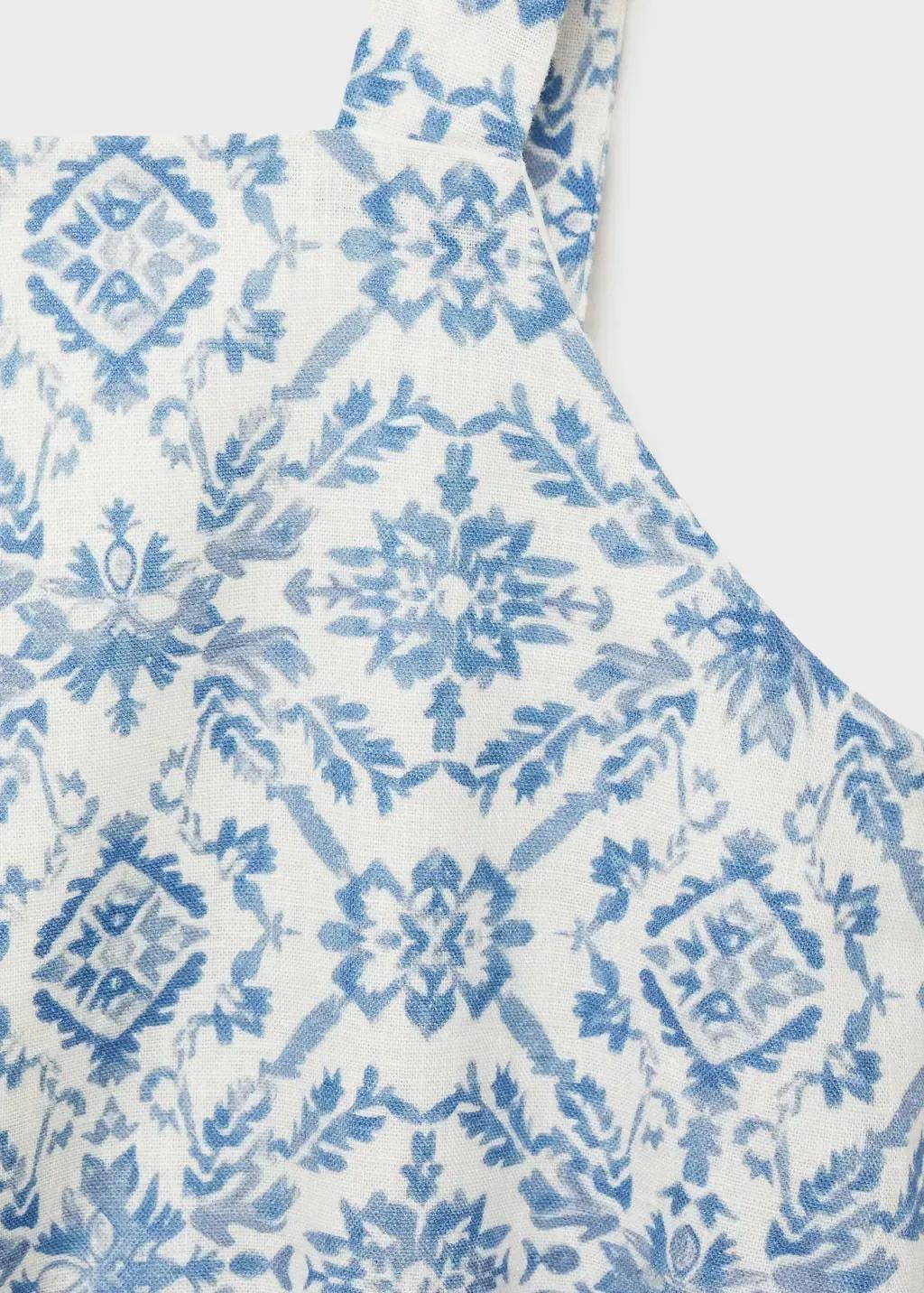Blue Linen-Blend Printed Jumpsuit, Kids Girl, , large image number 2