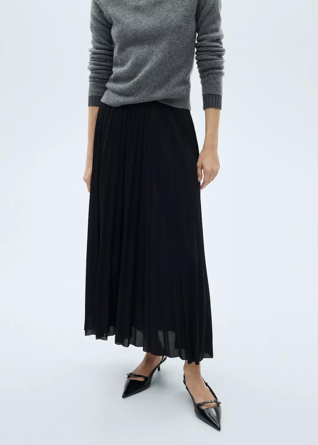 Black Long Pleated Skirt, , large image number 0