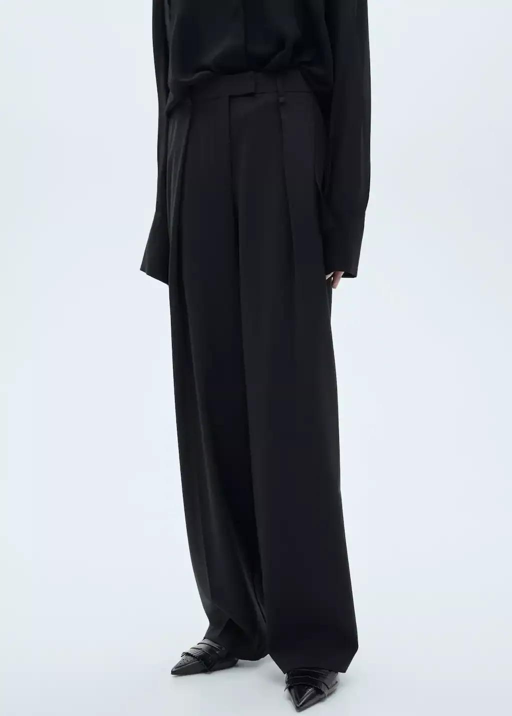 Grey Straight-Fit Pleated Trousers, , large image number 0