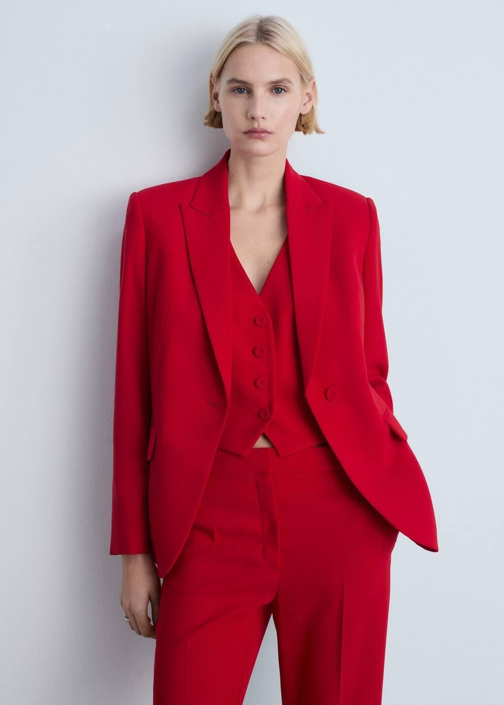 Red Structured Suit Jacket, Red, large image number 0