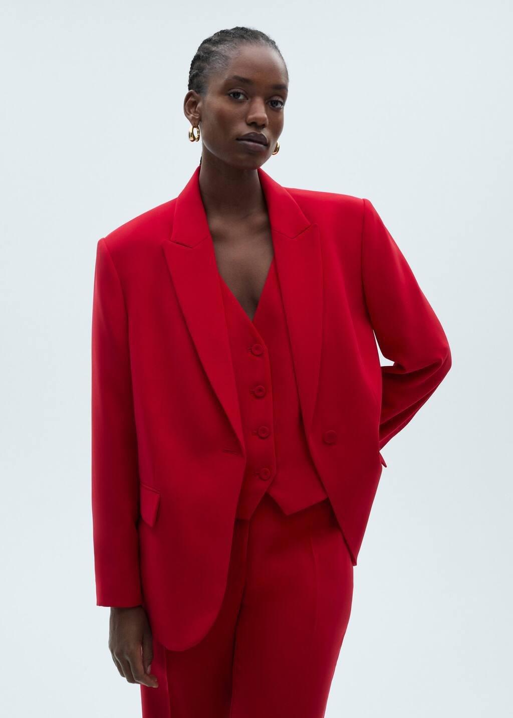 Red Structured Suit Jacket, Red, large image number 5