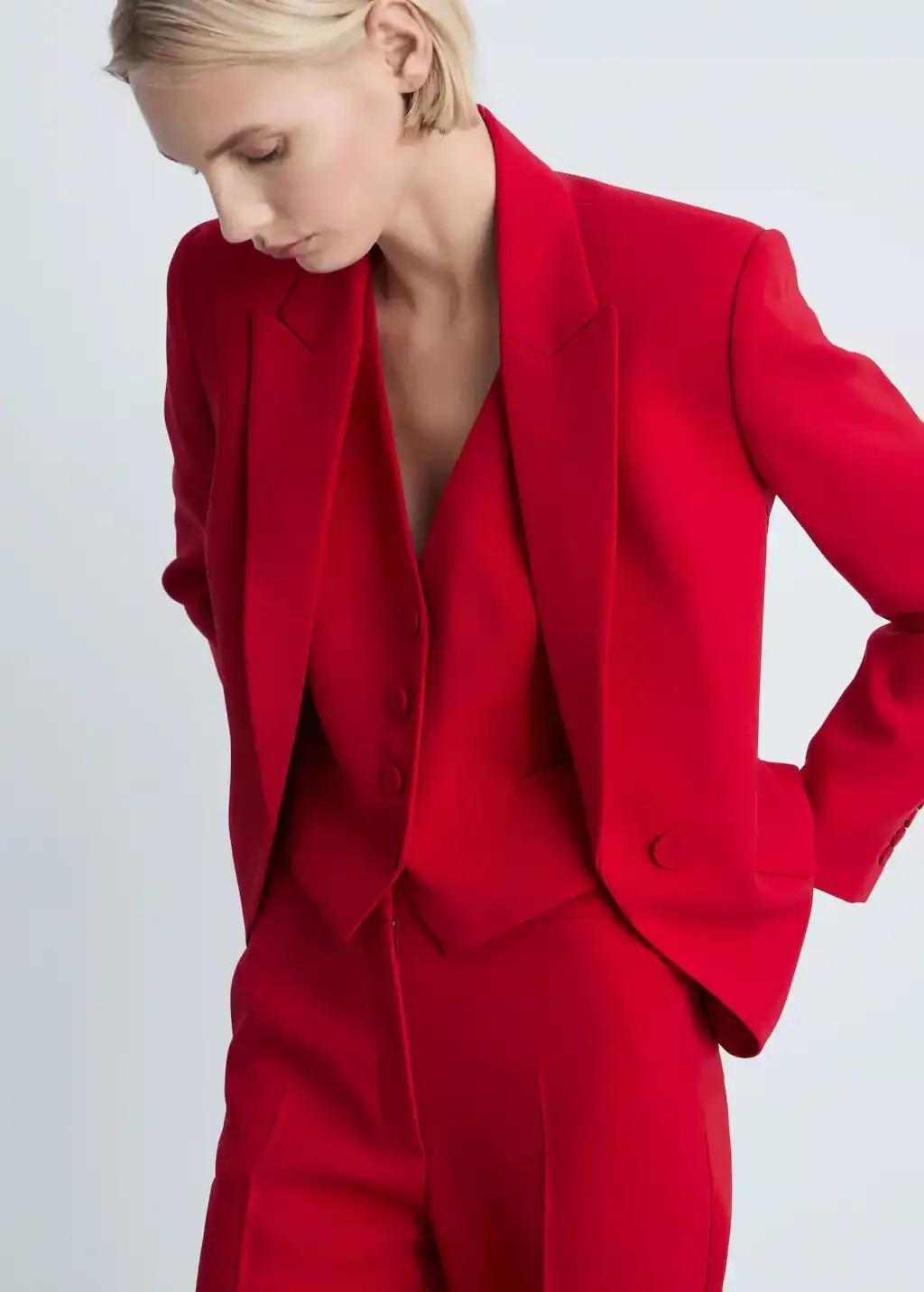 Red Structured Suit Jacket, Red, large image number 6