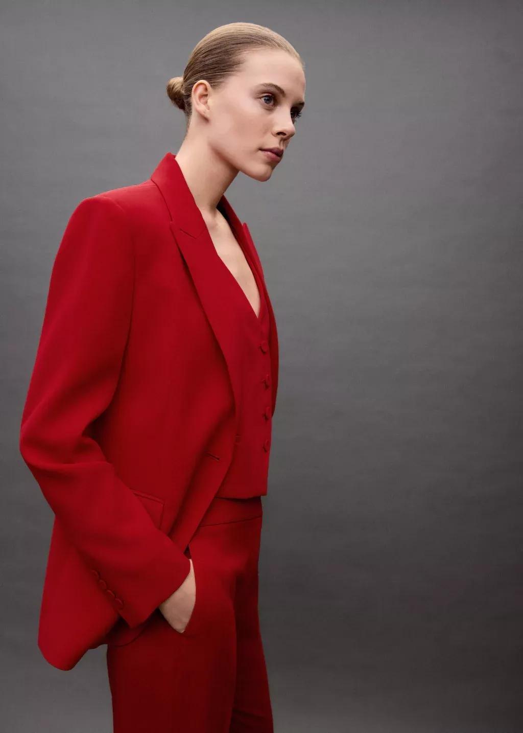 Red Structured Suit Jacket, Red, large image number 7