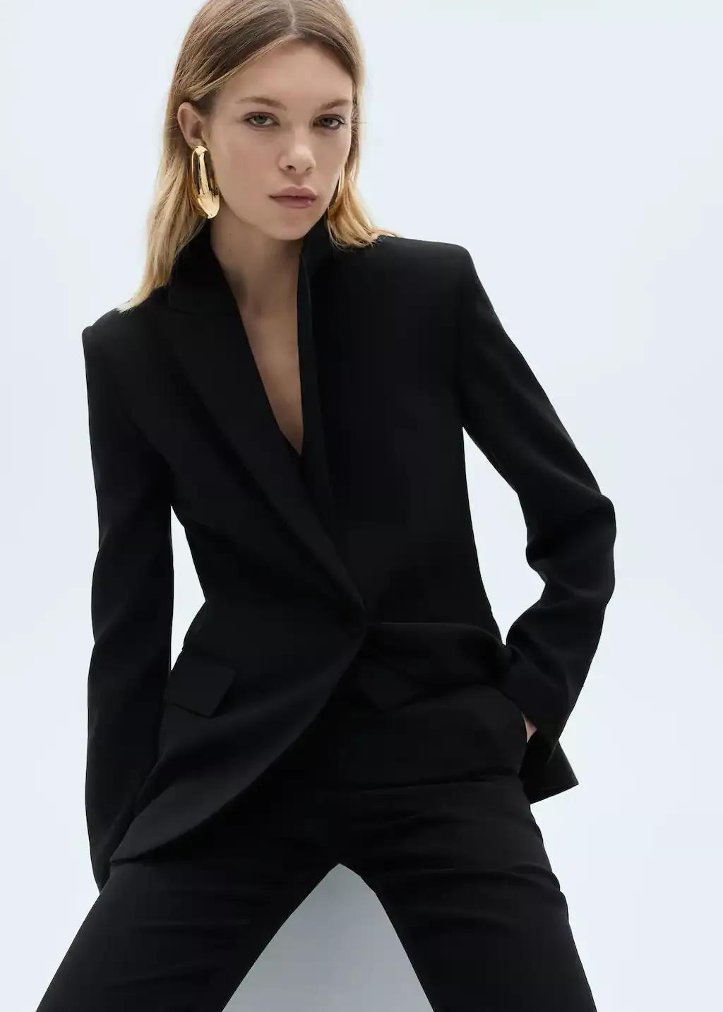 Black Structured Suit Jacket, Black, large image number 0