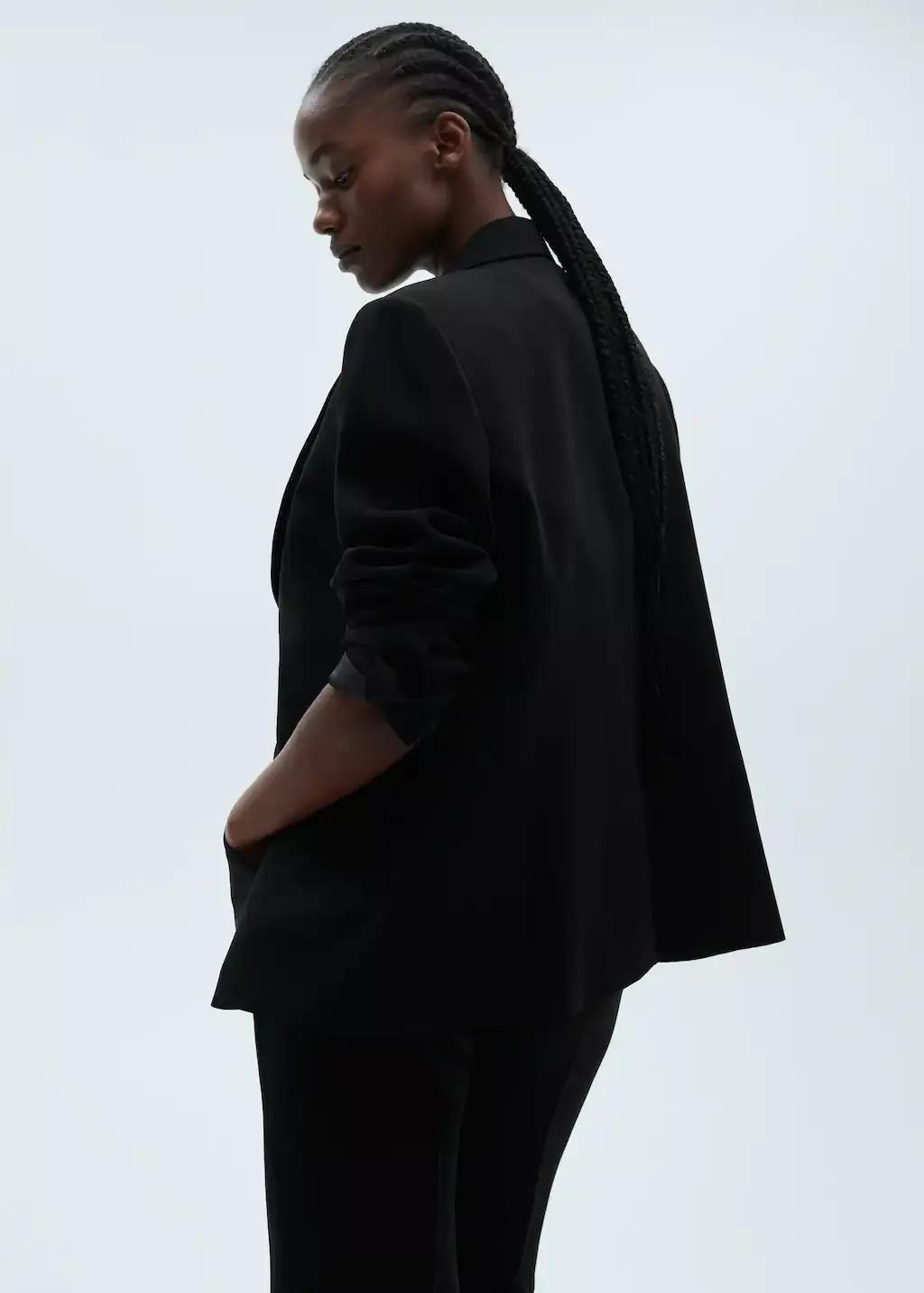 Black Structured Suit Jacket, Black, large image number 6
