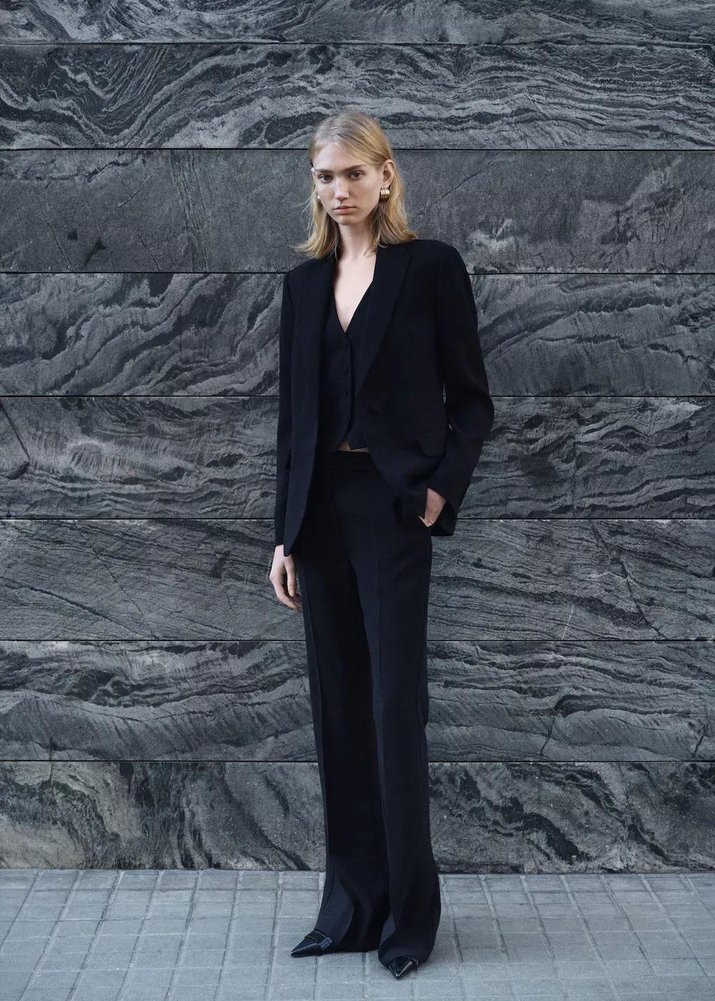Black Structured Suit Jacket, Black, large image number 9
