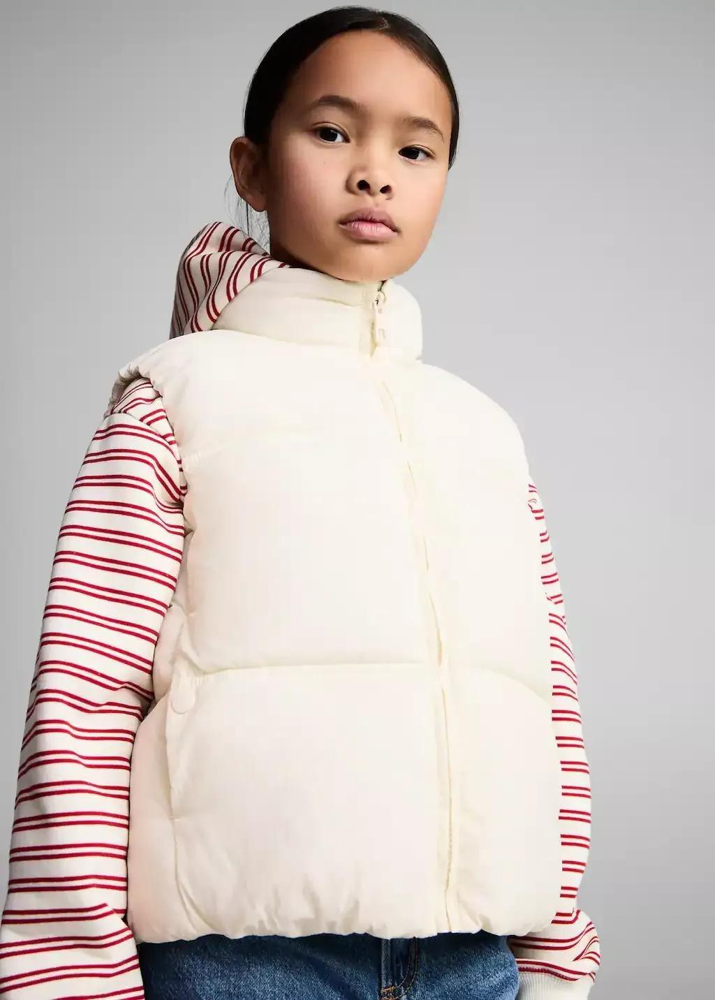 Beige Quilted Gilet, Kids Girl, , medium