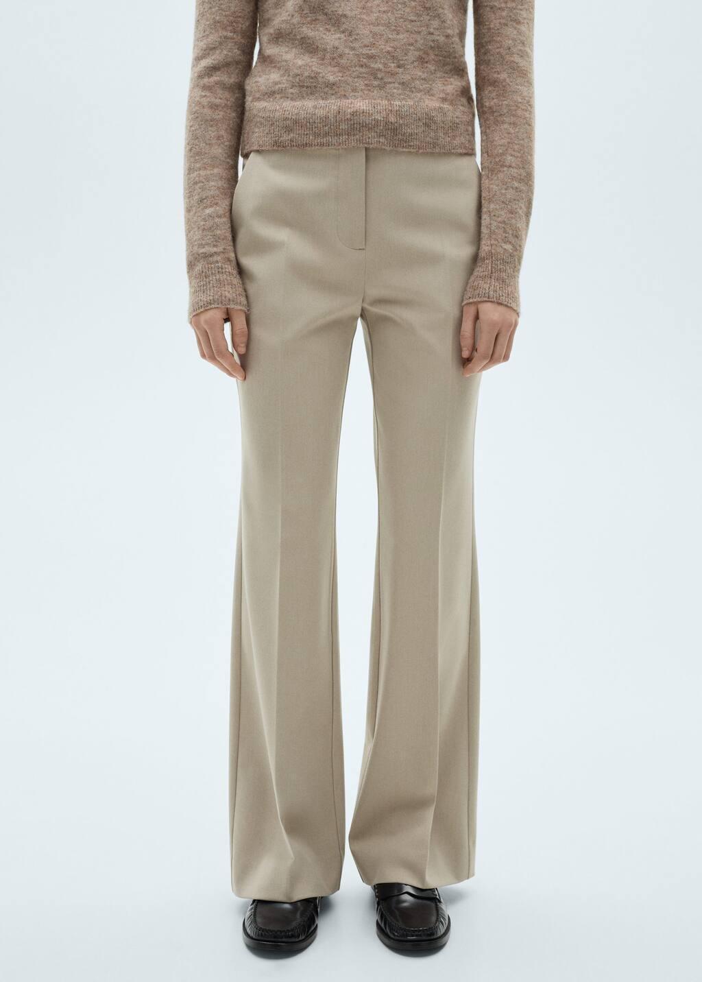 Beige Mid-Rise Flare Trousers, , large image number 0