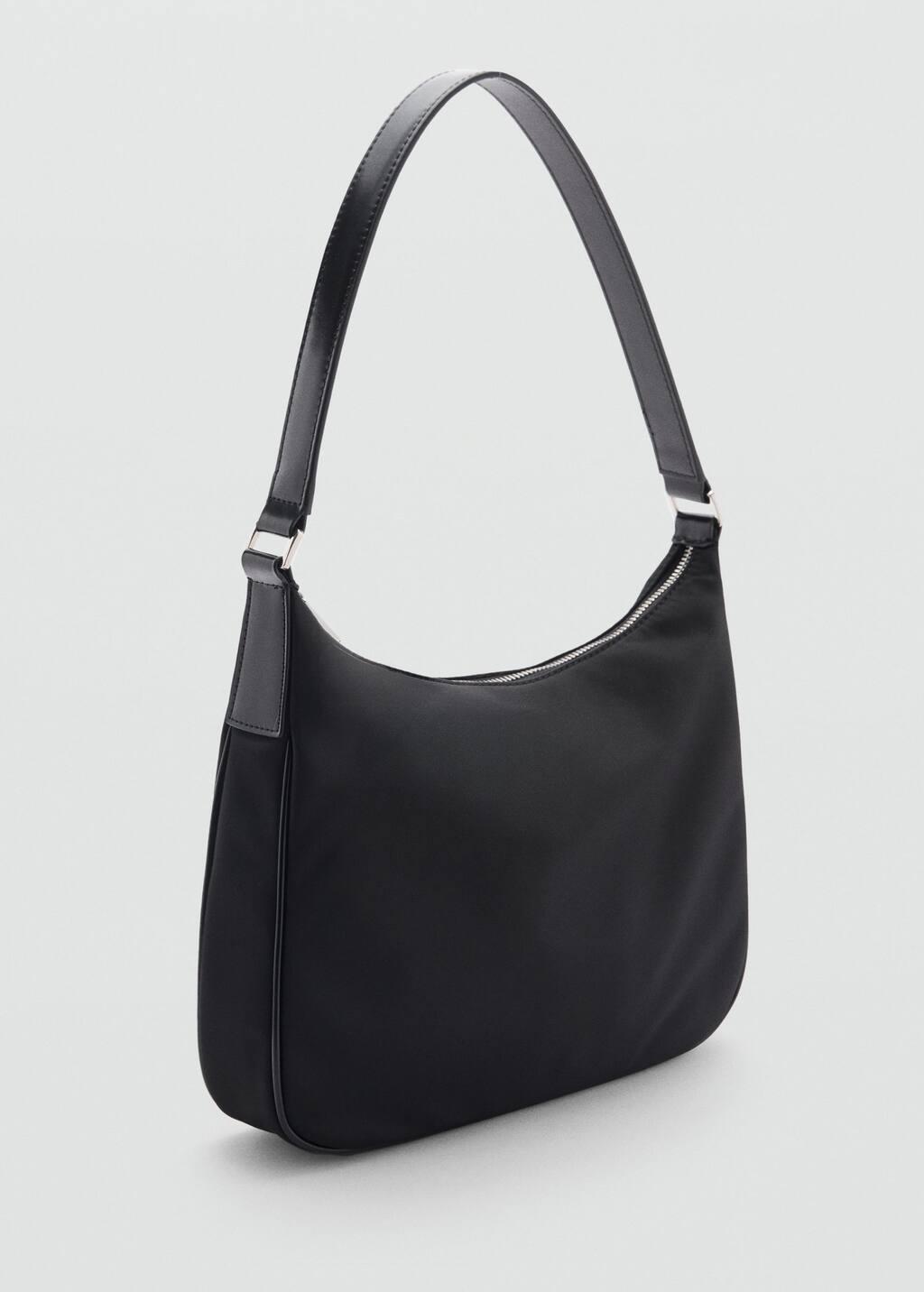 Black Medium Nylon Shoulder Bag, , medium