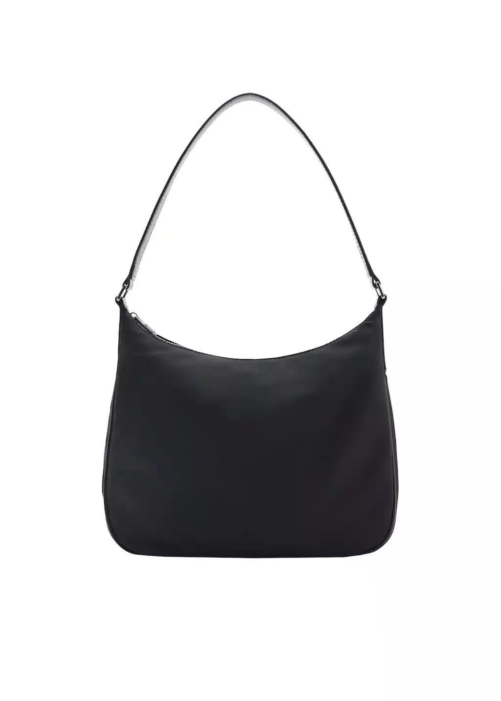 Black Medium Nylon Shoulder Bag, Black, large image number 3