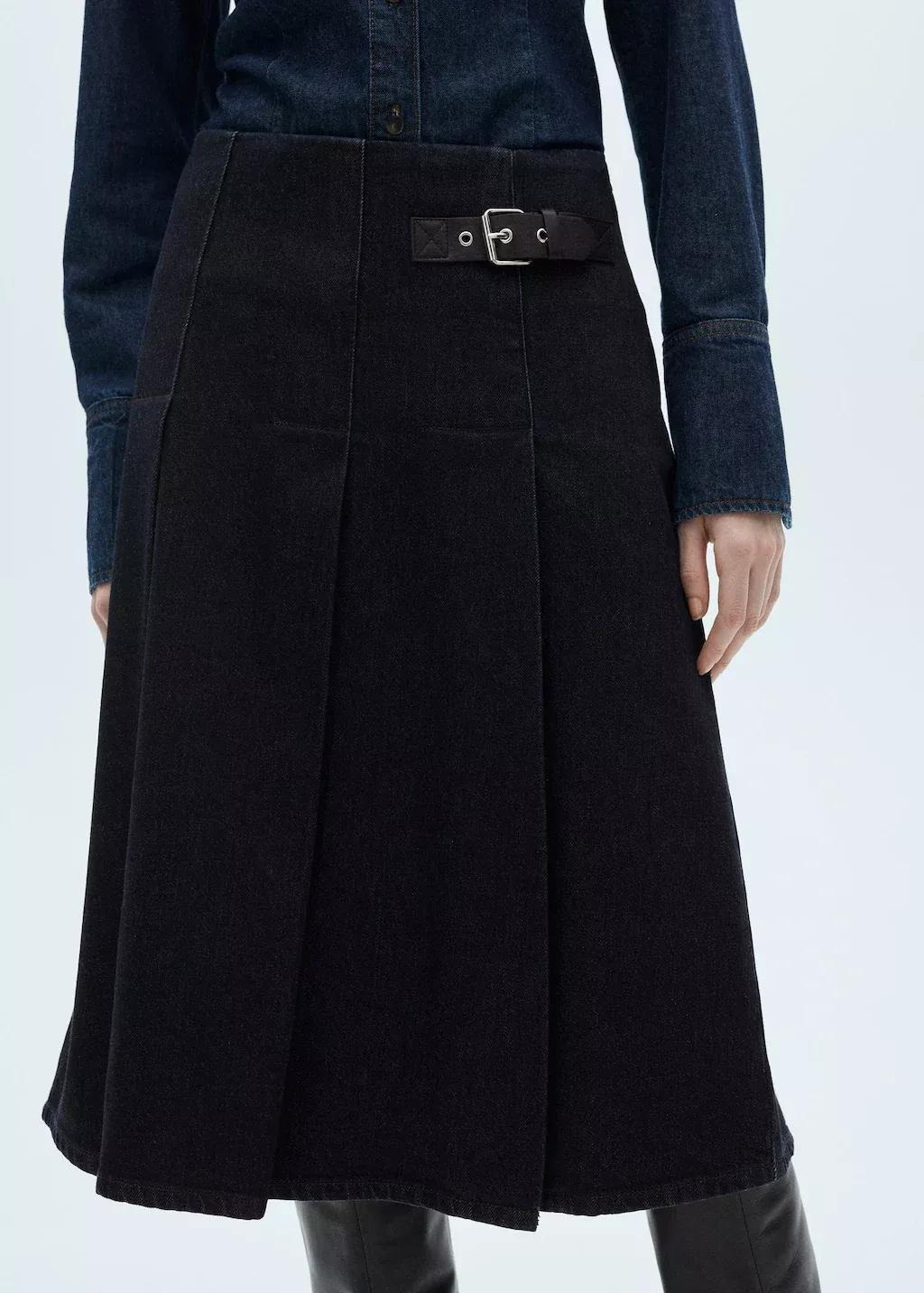 Blue Rinse-Wash Midi-Skirt With Buckle, , large image number 0